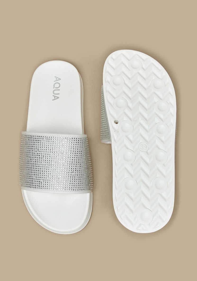 Aqua Embellished Slide Slippers-Women%27s Flip Flops & Beach Slippers-image-4