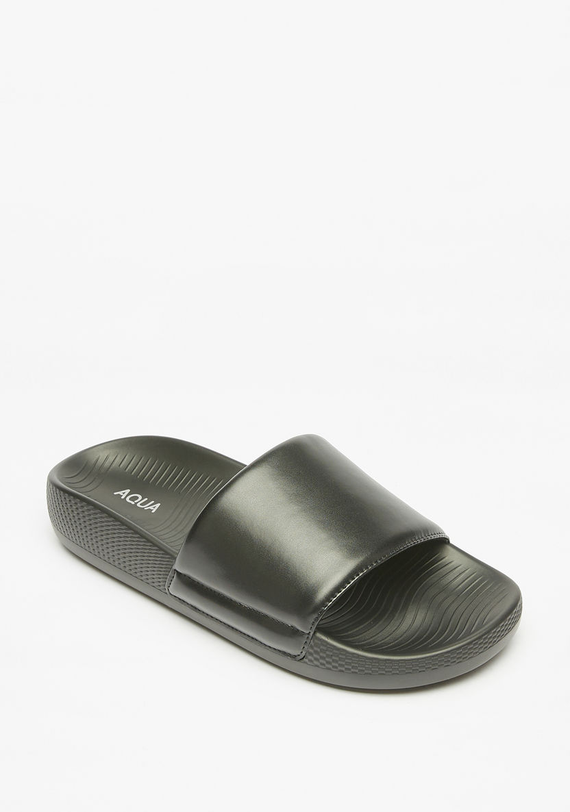 Aqua Solid Slip-On Slides-Women%27s Flip Flops & Beach Slippers-image-1