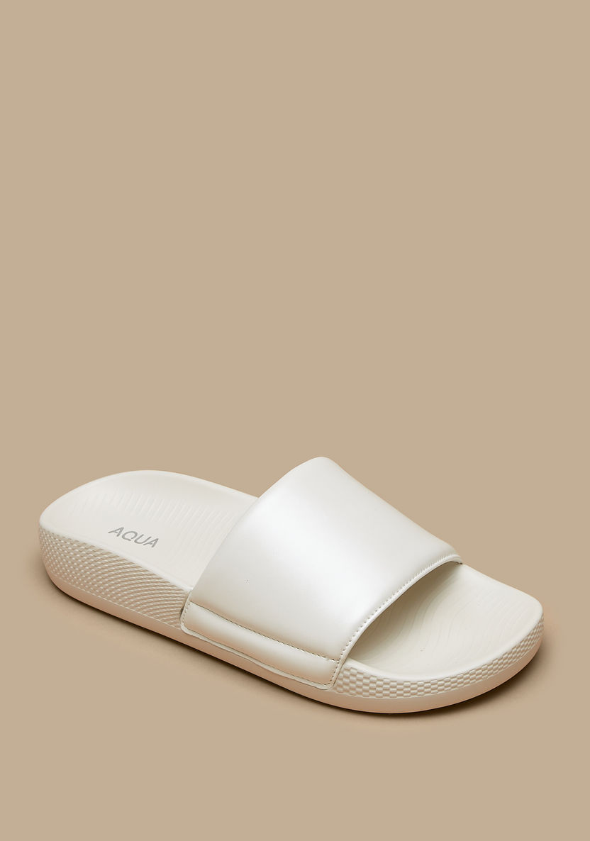 Aqua Solid Slip-On Slides-Women%27s Flip Flops & Beach Slippers-image-1