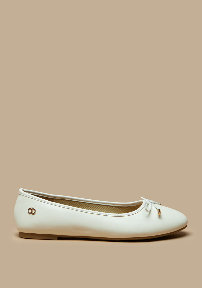 Celeste Women's Solid Round Toe Ballerina Shoes with Bow Applique-Women%27s Ballerinas-image-2