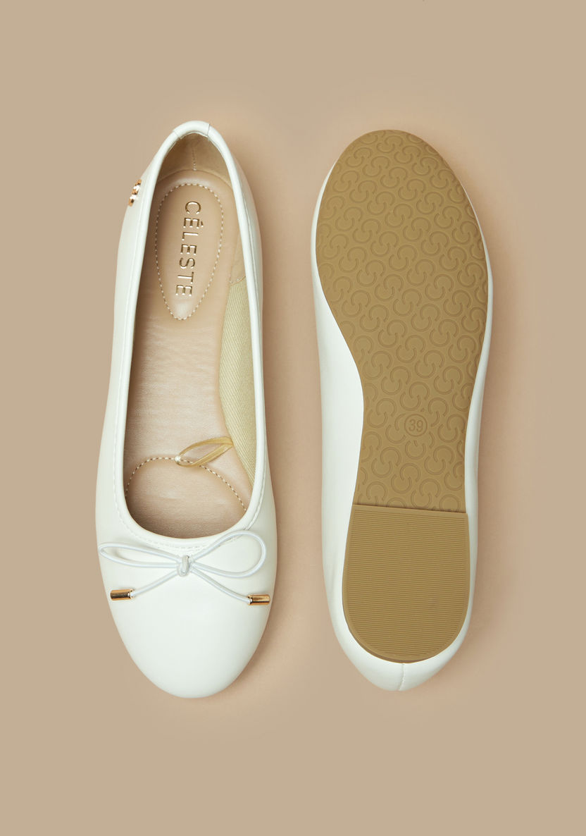 Celeste Women's Solid Round Toe Ballerina Shoes with Bow Applique-Women%27s Ballerinas-image-3