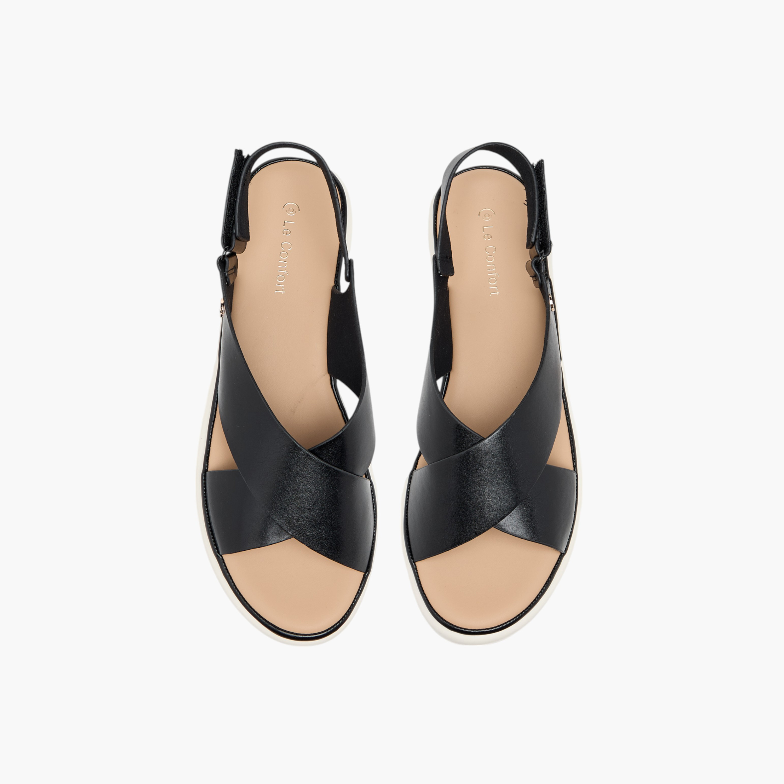 Le Confort Solid Cross Strap Comfort Sandals with Hook and Loop Closure-women-shoes-flats-sandals-image-1