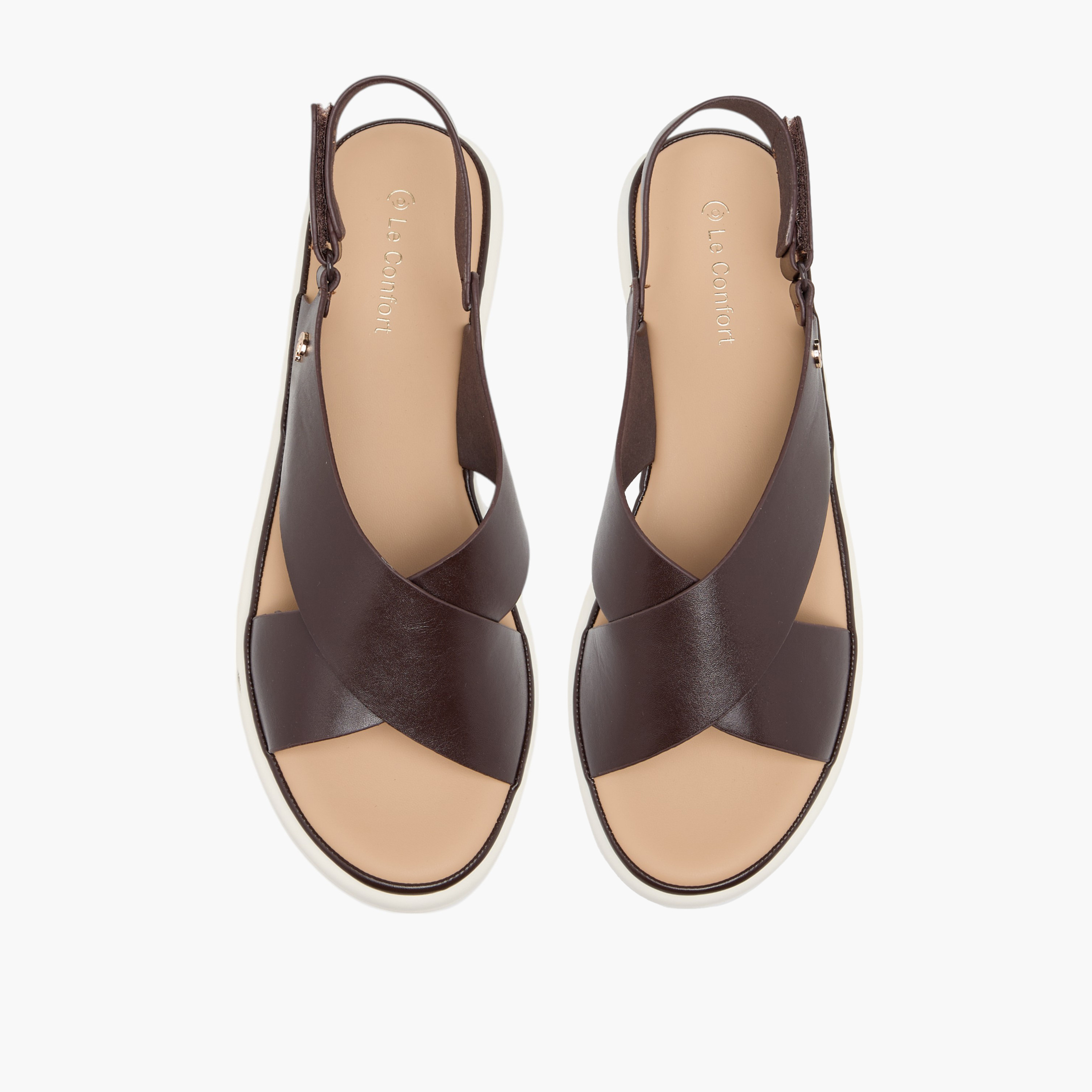 Le Confort Solid Cross Strap Comfort Sandals with Hook and Loop Closure-women-shoes-flats-sandals-image-1