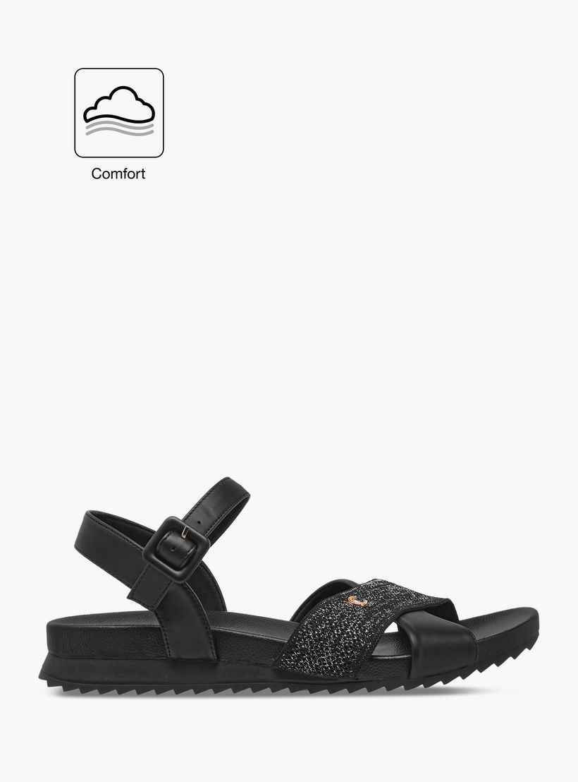 صندل مريح بارز الملمس بأحزمة متقاطعة وإبزيم إغلاق من لو كونفورت-women-shoes-flats-sandals-image-2