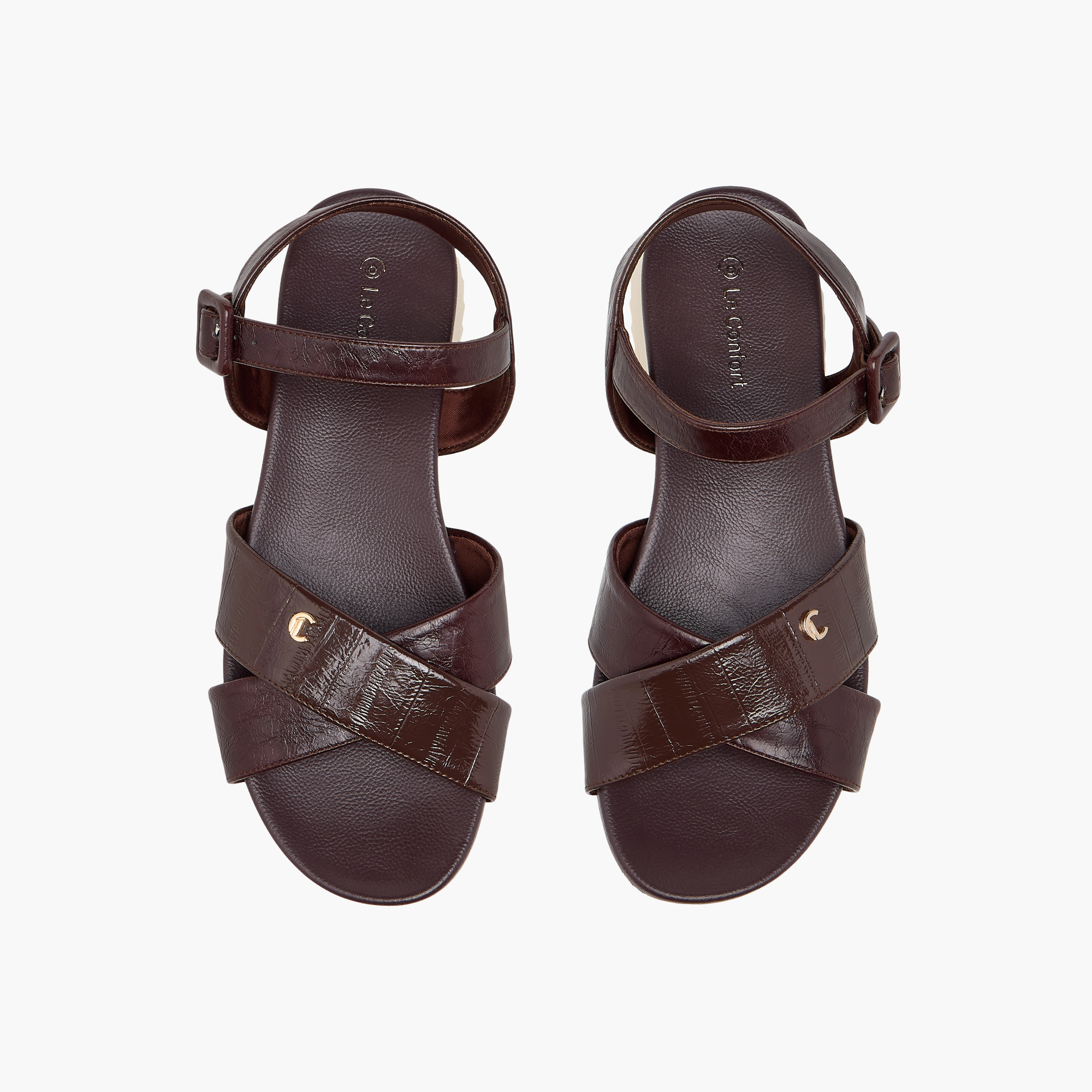 Le Confort Textured Cross Strap Comfort Sandals with Buckle Closure-women-shoes-flats-sandals-image-1