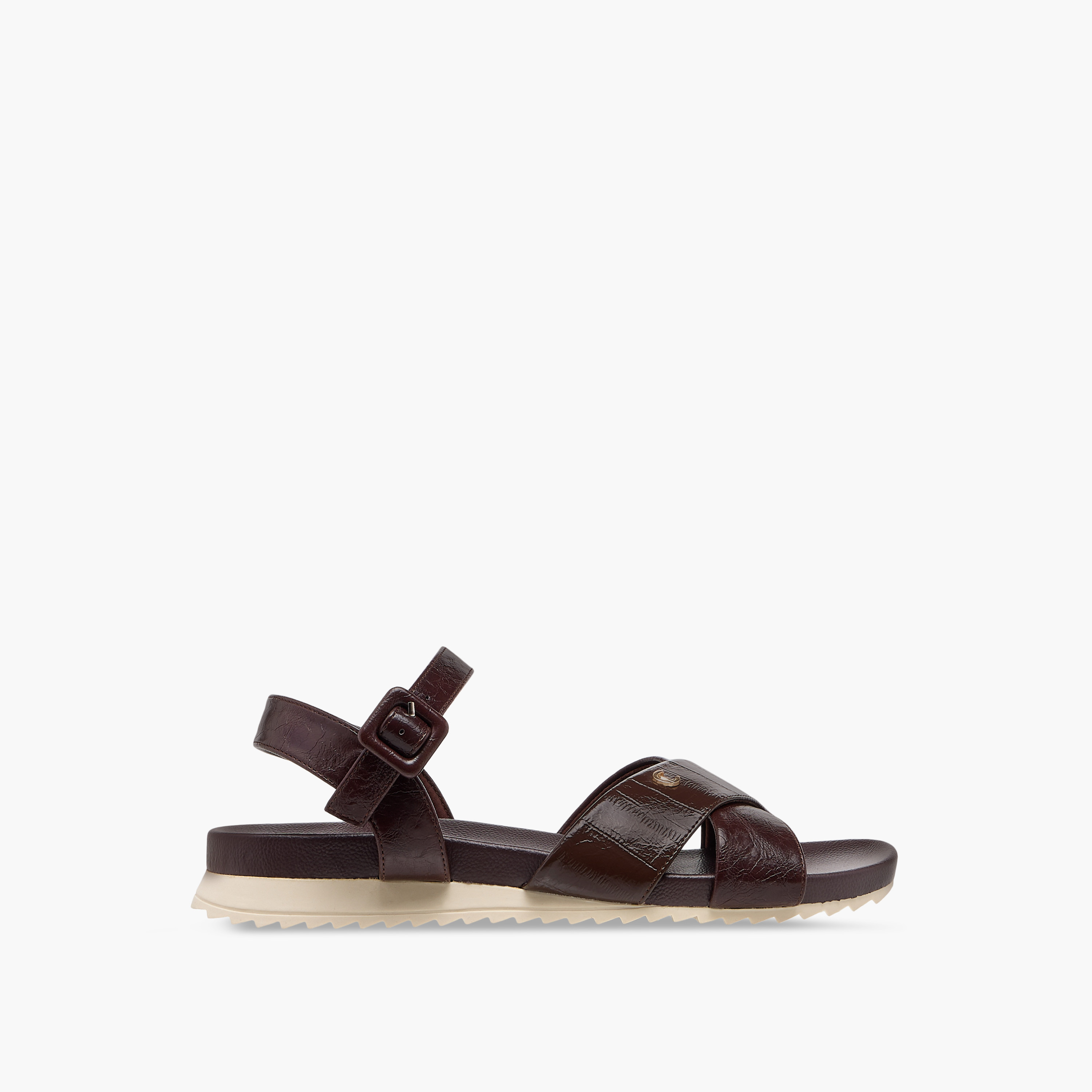 Le Confort Textured Cross Strap Comfort Sandals with Buckle Closure-women-shoes-flats-sandals-image-2