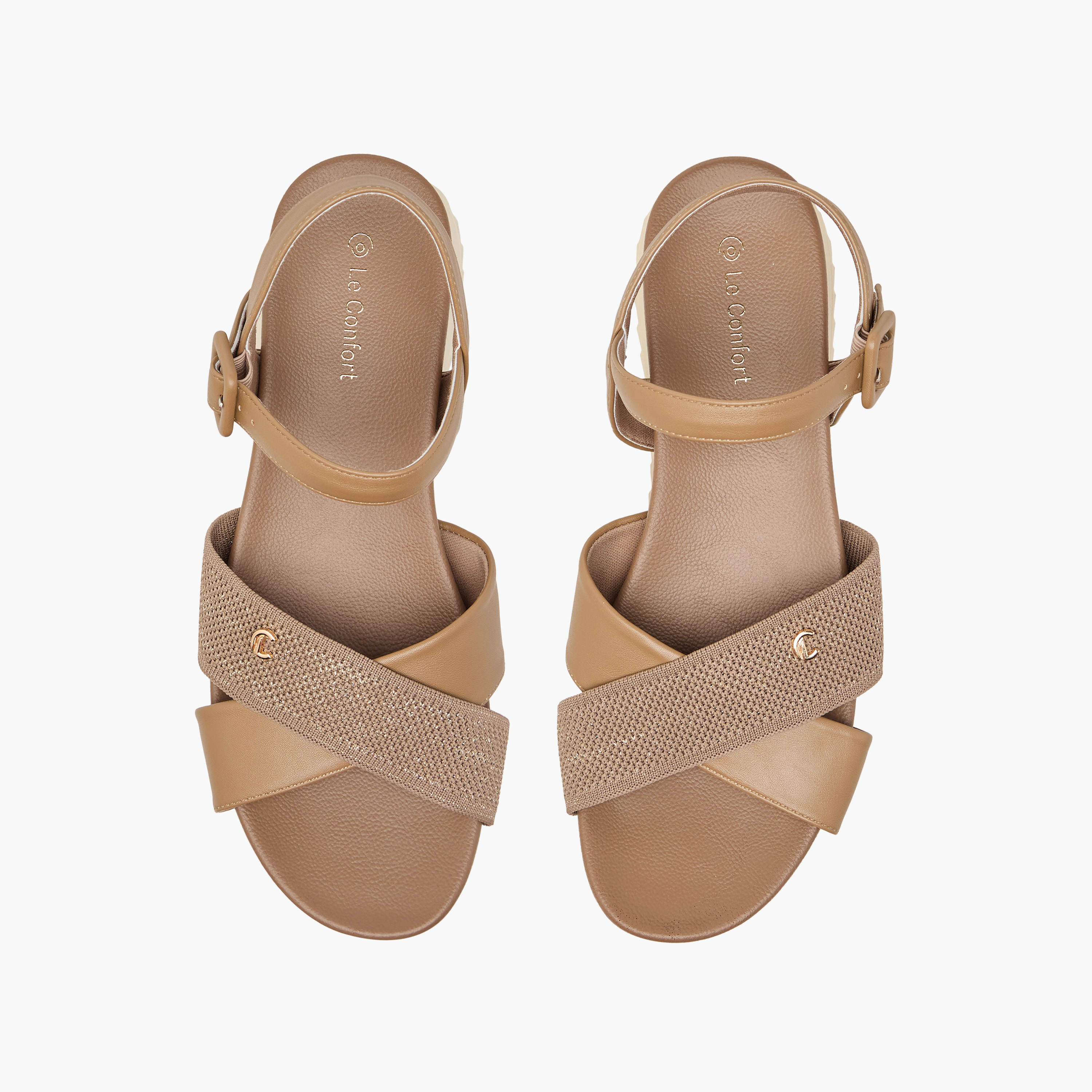 Le Confort Textured Cross Strap Comfort Sandals with Buckle Closure-women-shoes-flats-sandals-image-1