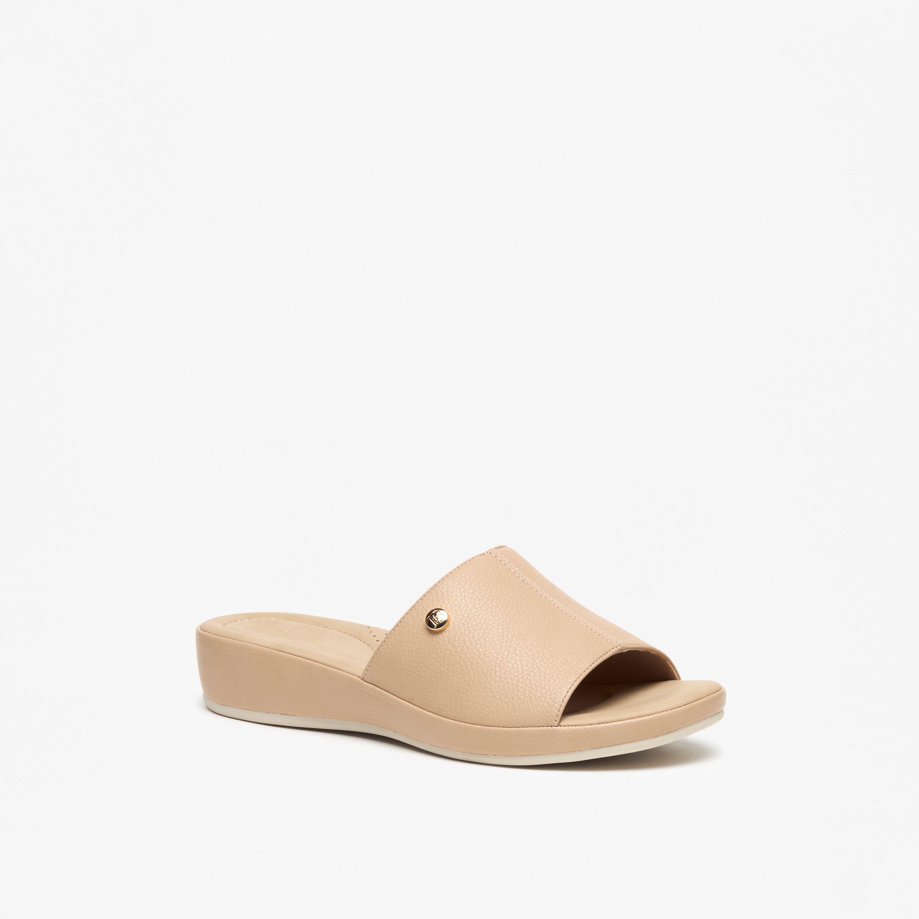 Flora Bella Textured Open Toe Slip-On Sandals with Metallic Trim-women-shoes-flats-sandals-image-1