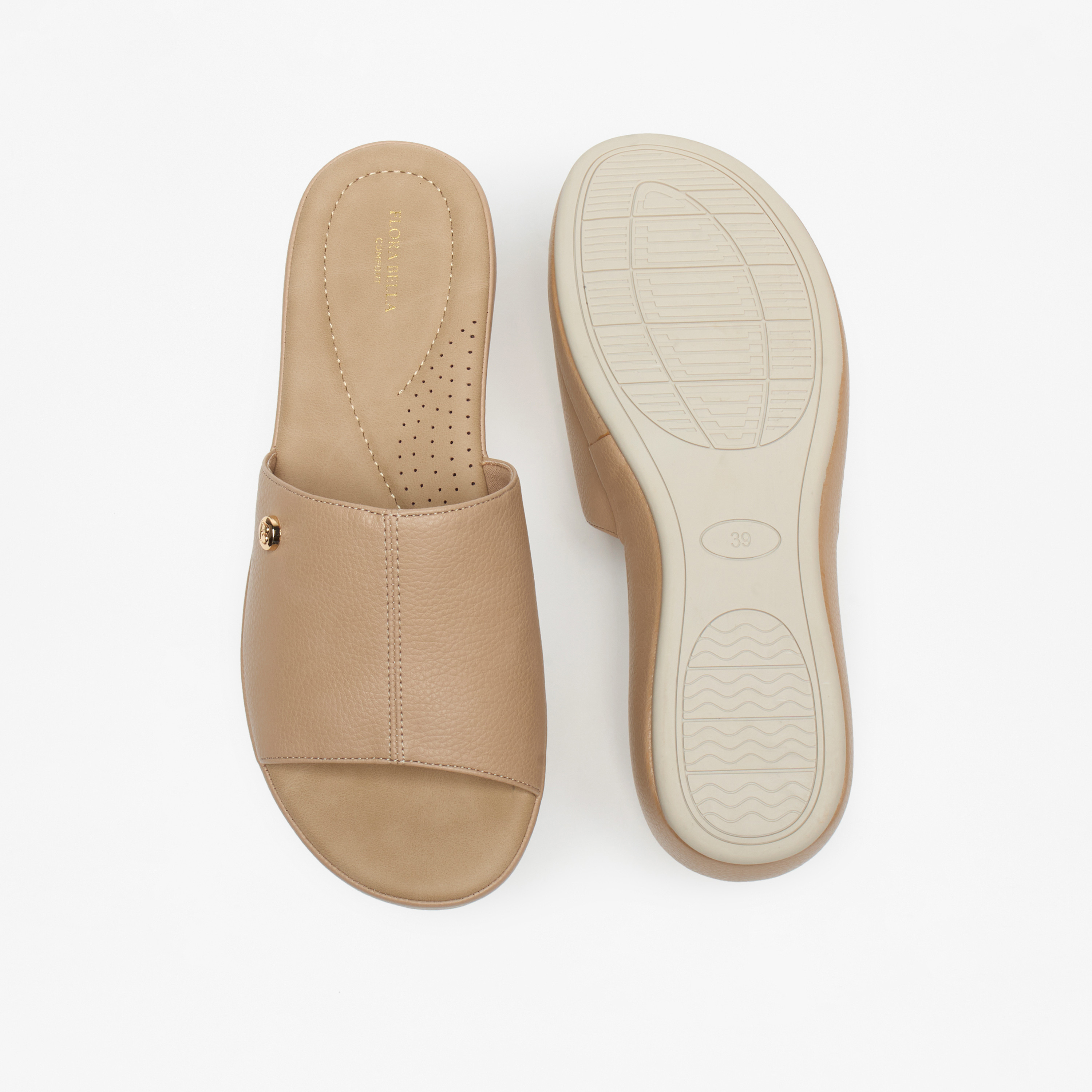 Flora Bella Textured Open Toe Slip-On Sandals with Metallic Trim-women-shoes-flats-sandals-image-4