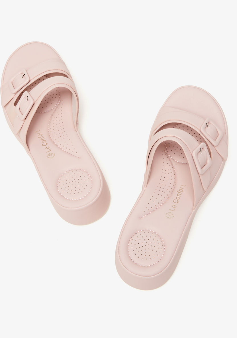 Le Confort Open Toe Slip-On Sandals with Flat Heels-Women%27s Flat Sandals-image-1