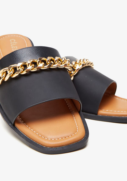 Celeste Women's Solid Slip-On Slide Sandals with Chain Detail-Women%27s Flat Sandals-image-3
