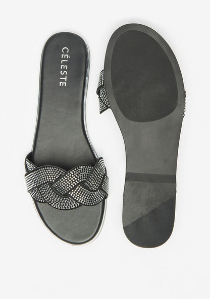 Celeste Women's Embellished Slip-On Cross Strap Sandals-Women%27s Flat Sandals-image-3