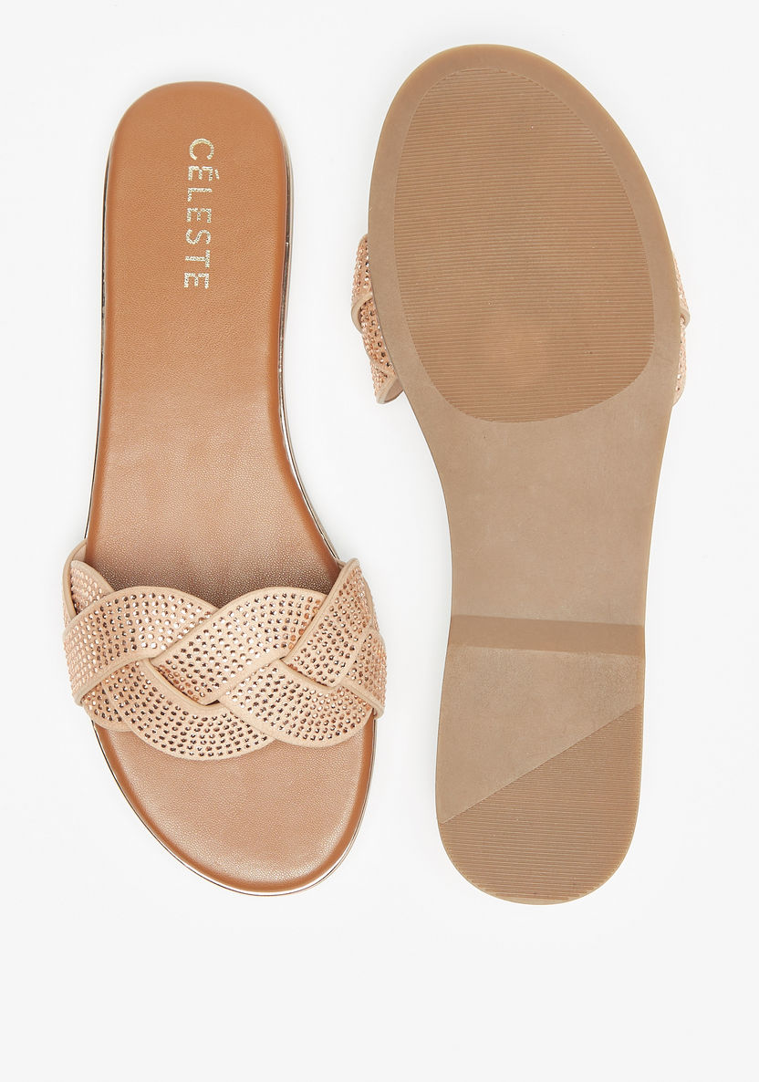 Celeste Women's Embellished Slip-On Cross Strap Sandals-Women%27s Flat Sandals-image-3