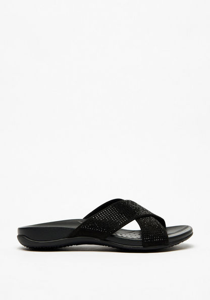 Le Confort Embellished Cross Strap Slip-On Sandals-Women%27s Flat Sandals-image-0
