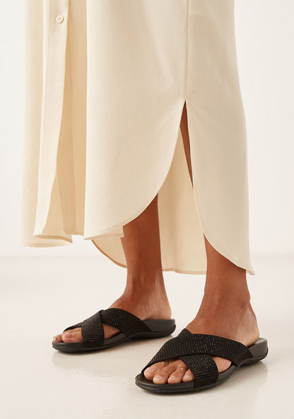 Le Confort Embellished Cross Strap Slip-On Sandals-Women%27s Flat Sandals-image-1