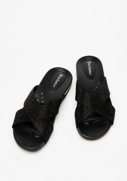 Le Confort Embellished Cross Strap Slip-On Sandals-Women%27s Flat Sandals-image-2