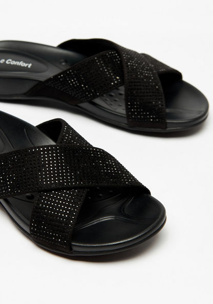 Le Confort Embellished Cross Strap Slip-On Sandals-Women%27s Flat Sandals-image-3