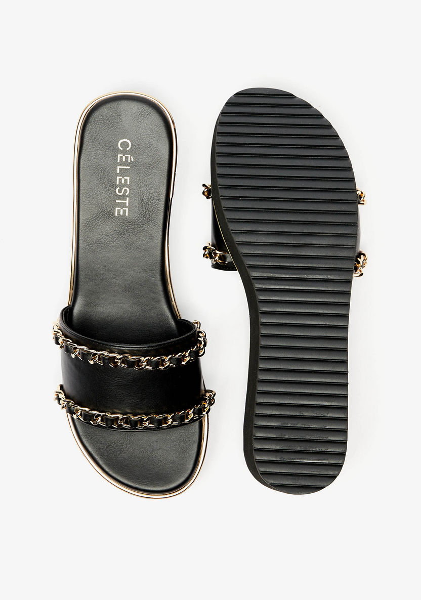 Celeste Women's Chain Accent Slip-On Flatform Sandals-Women%27s Heel Sandals-image-3