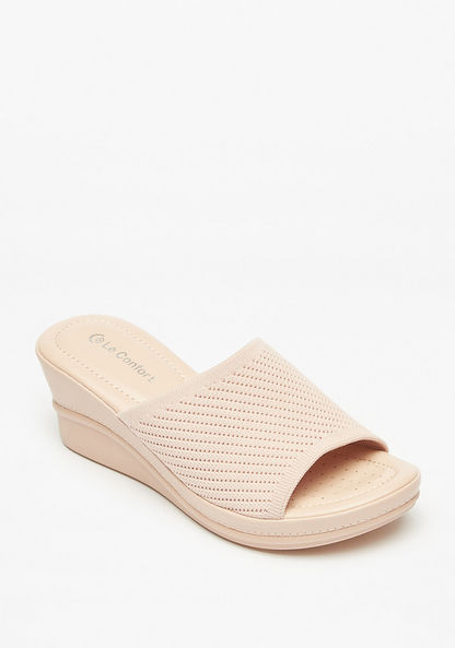 Le Confort Textured Slip-On Sandals with Wedge Heels-Women%27s Heel Sandals-image-0
