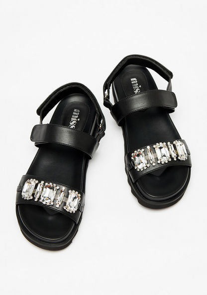 Missy Embellished Strap Sandals with Hook and Loop Closure-Women%27s Flat Sandals-image-2