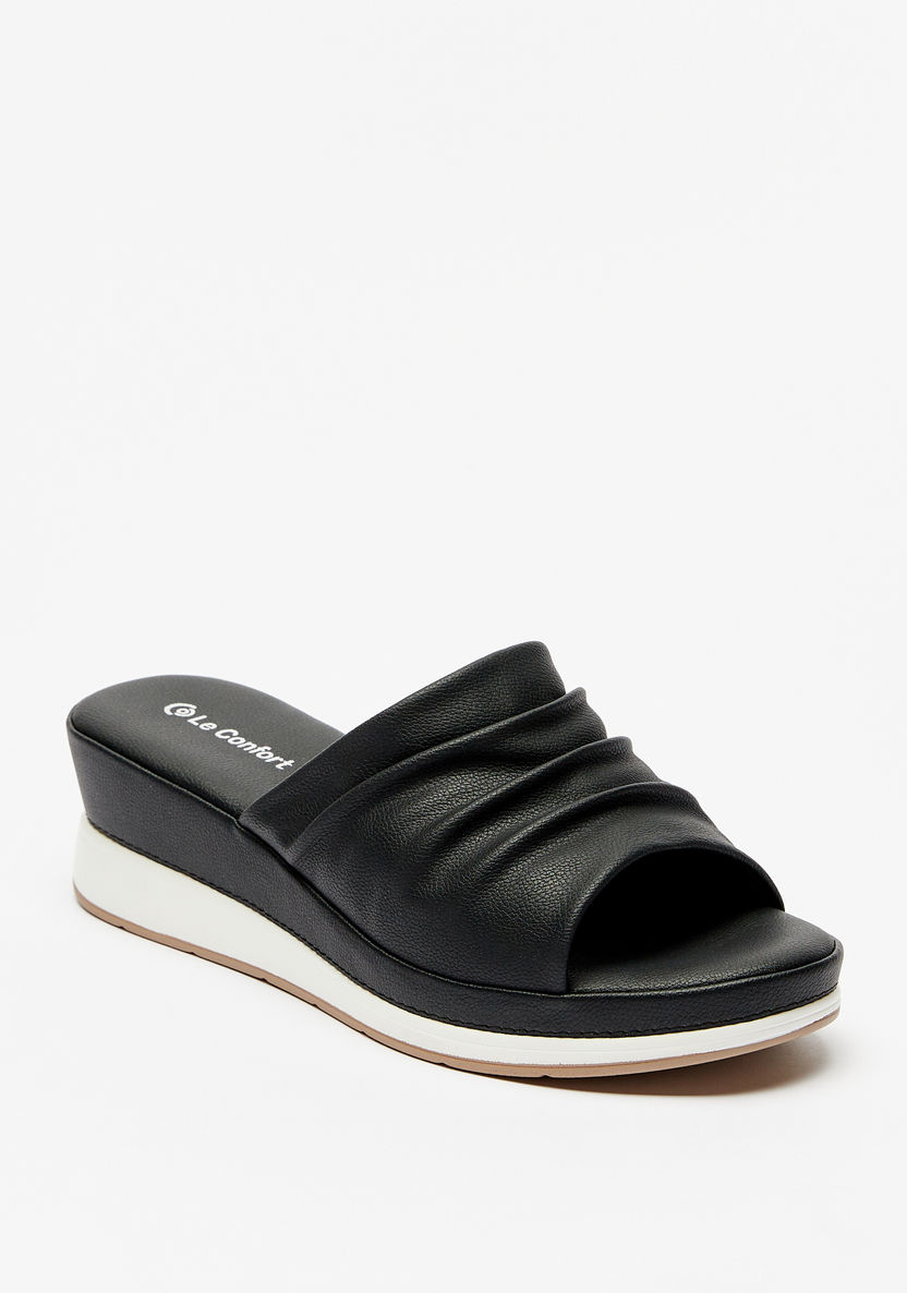 Le Confort Pleat Detail Slip-On Sandals with Wedge Heels-Women%27s Heel Sandals-image-0
