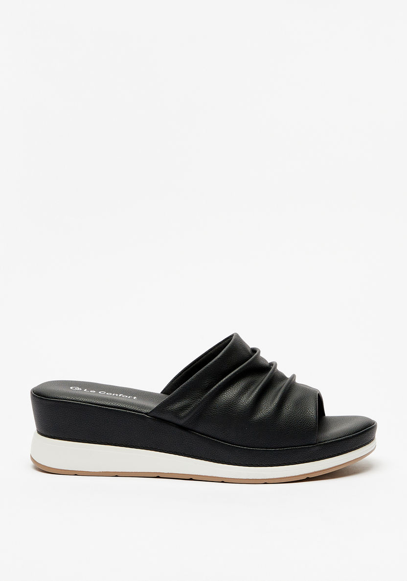Le Confort Pleat Detail Slip-On Sandals with Wedge Heels-Women%27s Heel Sandals-image-2