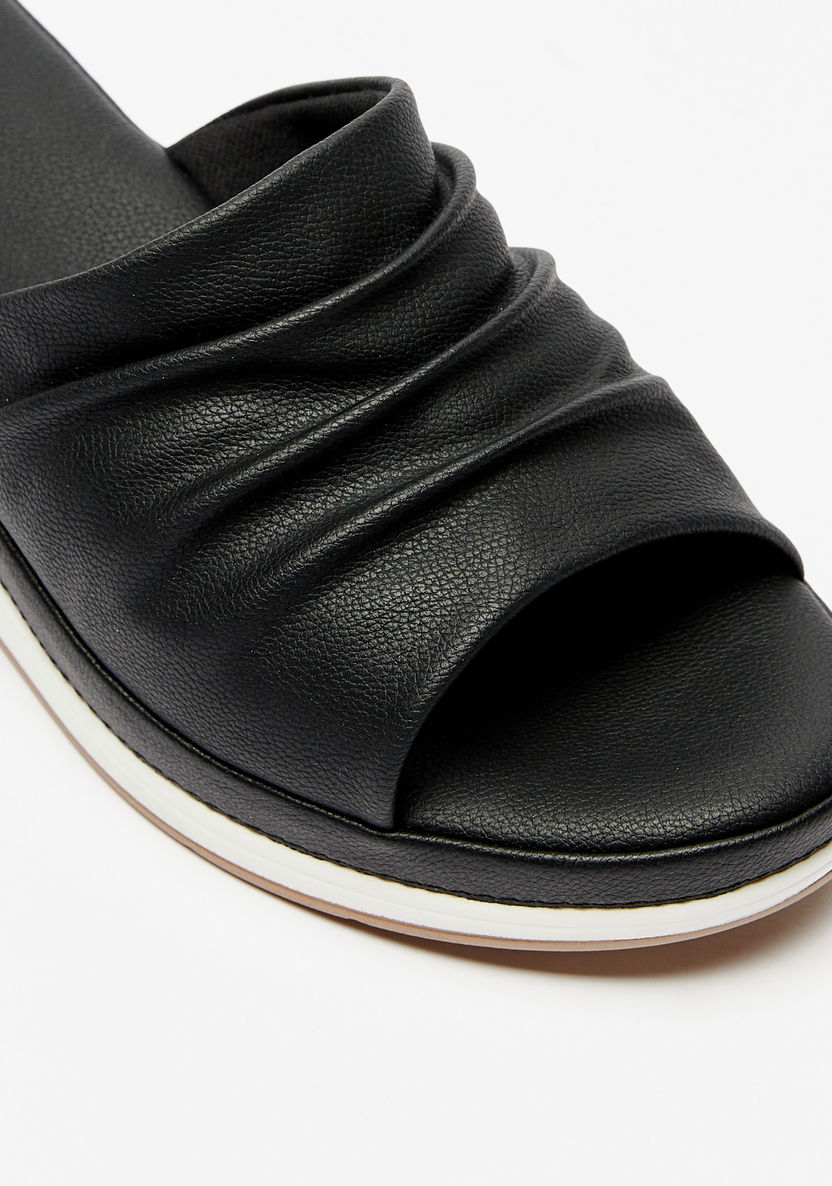Le Confort Pleat Detail Slip-On Sandals with Wedge Heels-Women%27s Heel Sandals-image-4