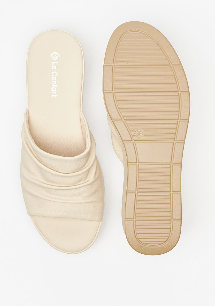 Le Confort Pleat Detail Slip-On Sandals with Wedge Heels-Women%27s Heel Sandals-image-3