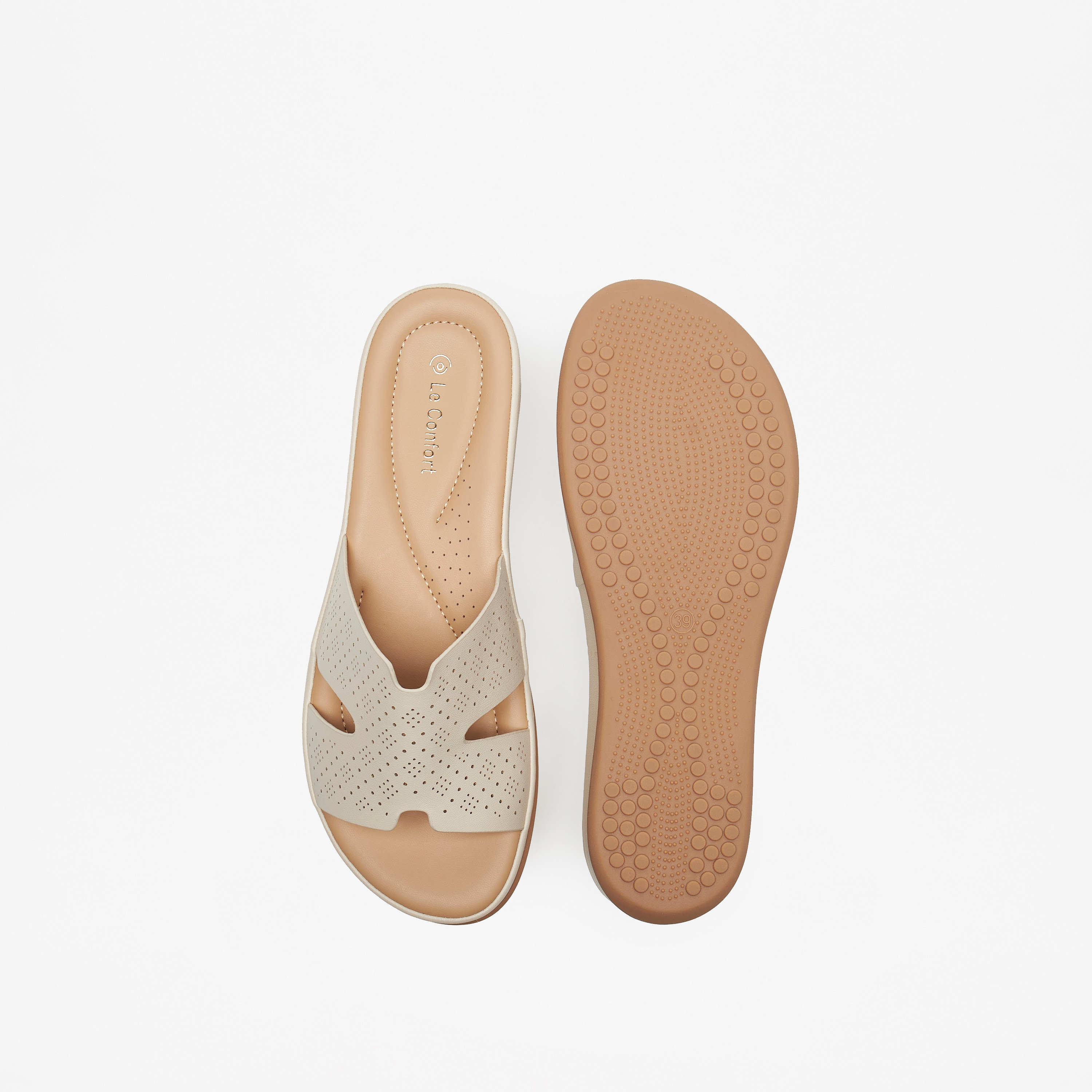 Le Confort Laser Cut Detail Slip-On Comfort Sandals-women-shoes-flats-sandals-image-3
