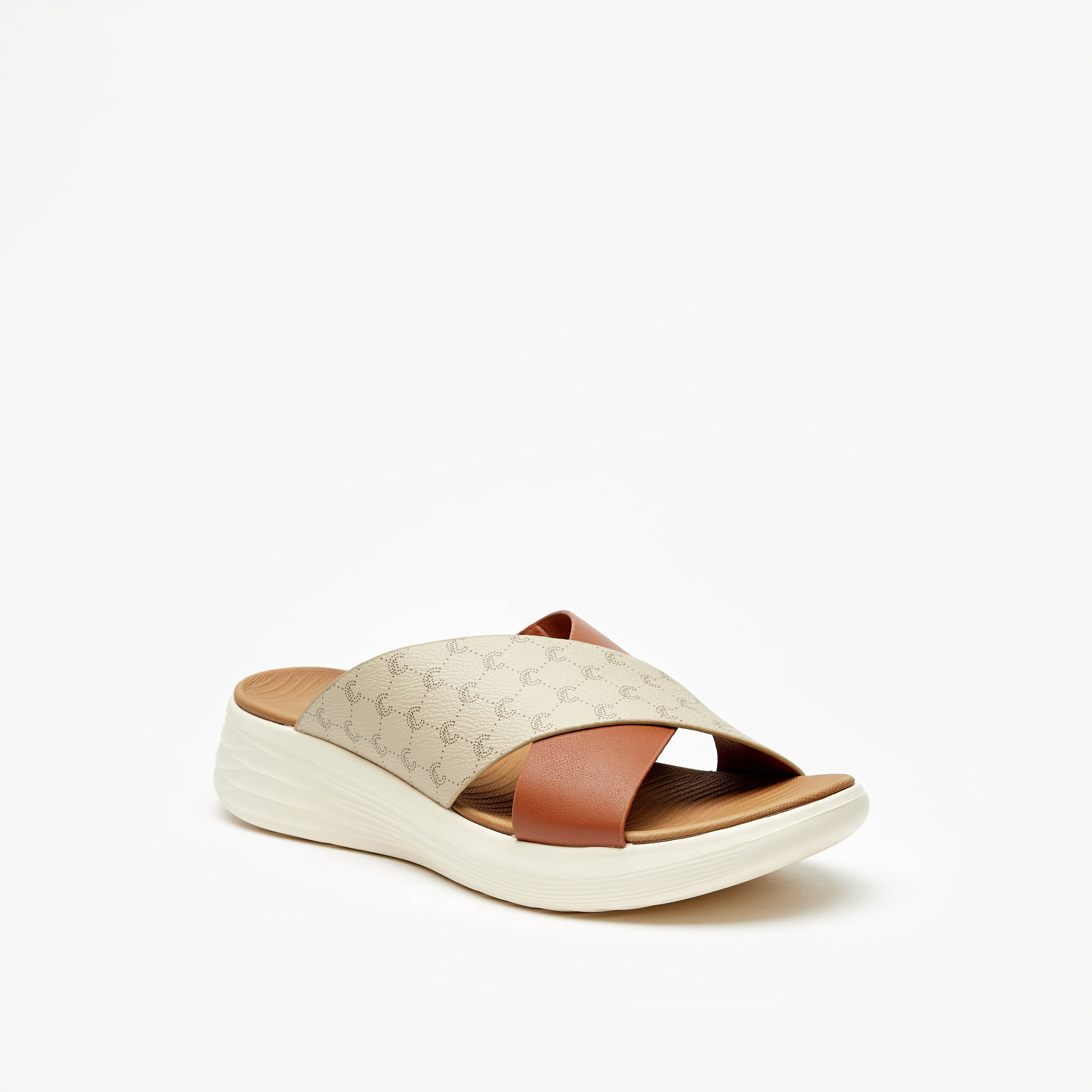 Le Confort Monogram Print Slip-On Flatform Comfort Sandals-women-shoes-flats-sandals-image-1