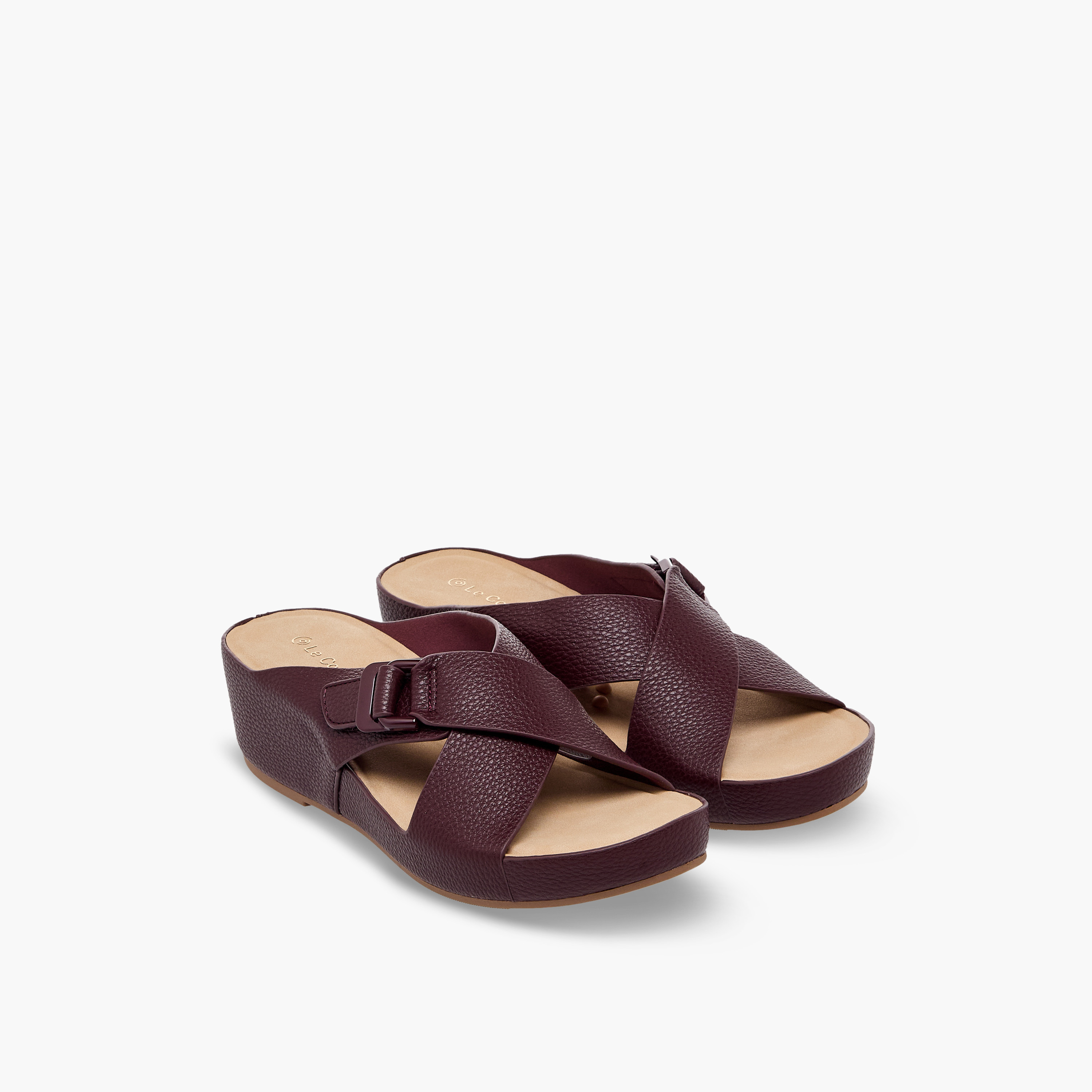 Le Confort Women Textured Cross Strap Wedge Sandals-women-shoes-sandals-heeled-image-1