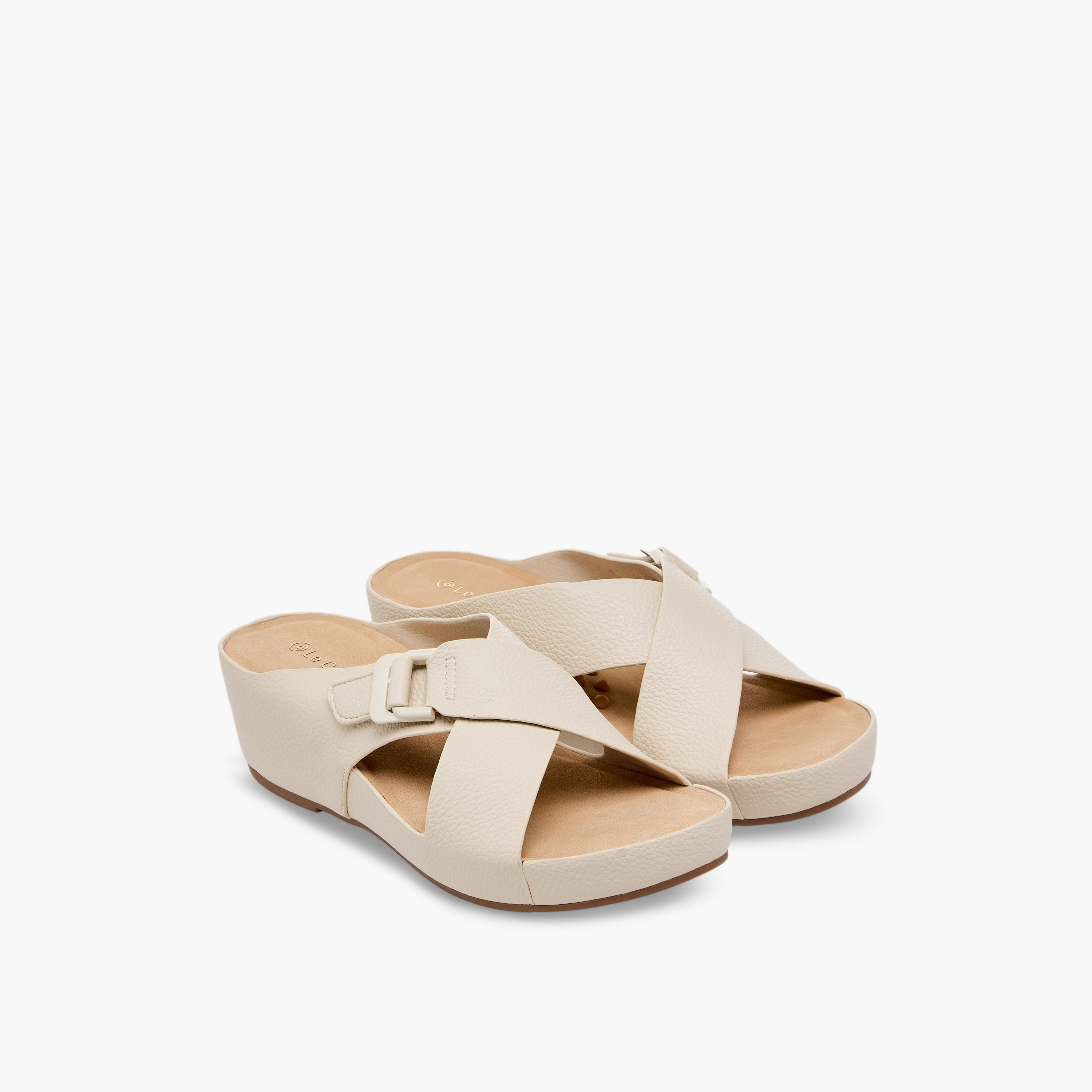Le Confort Women Textured Cross Strap Wedge Sandals-women-shoes-sandals-heeled-image-1
