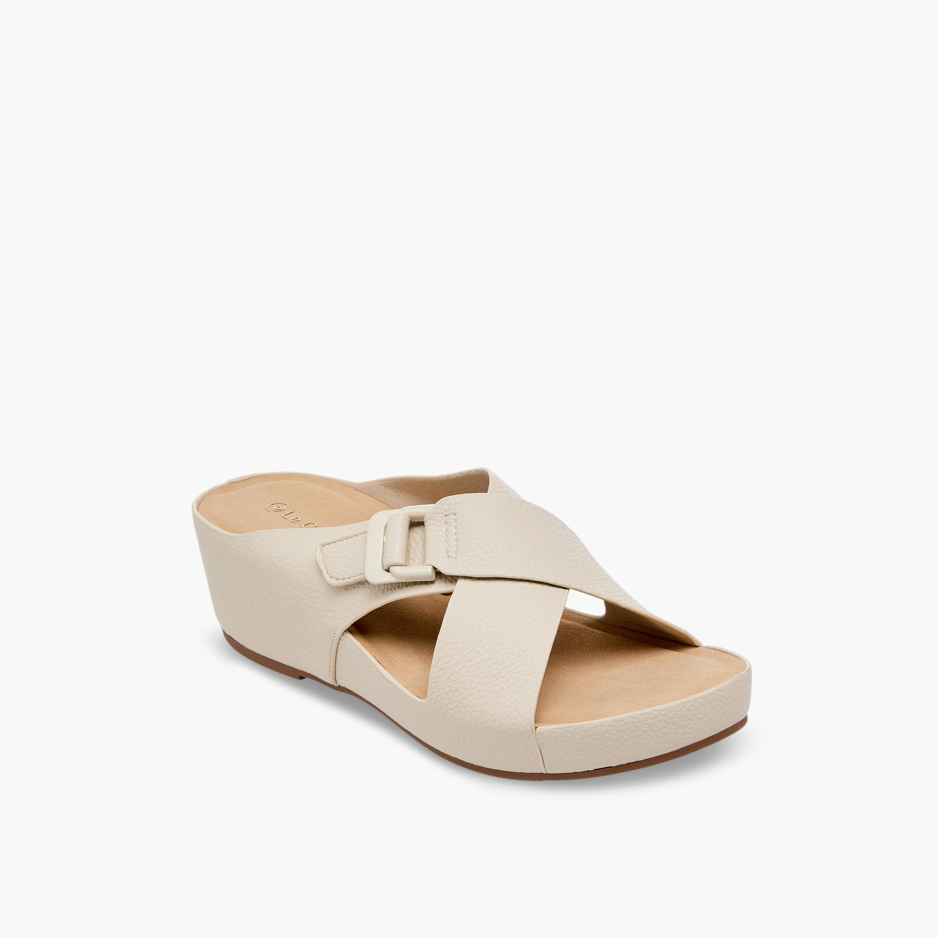 Le Confort Women Textured Cross Strap Wedge Sandals-women-shoes-sandals-heeled-image-2