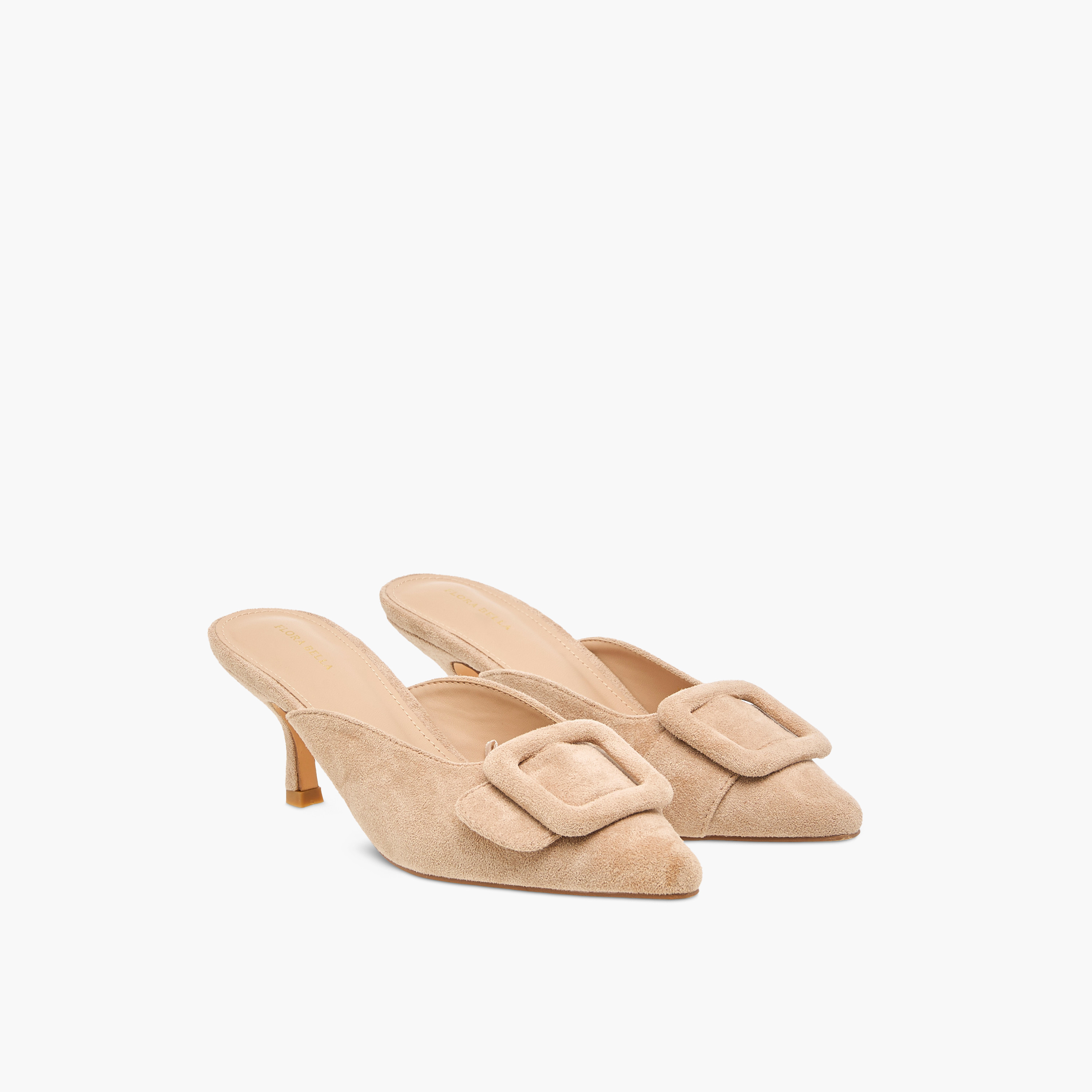 Flora Bella Textured Pointed Toe Sandals with Buckle Detail and Kitten Heels-women-shoes-heels-image-1