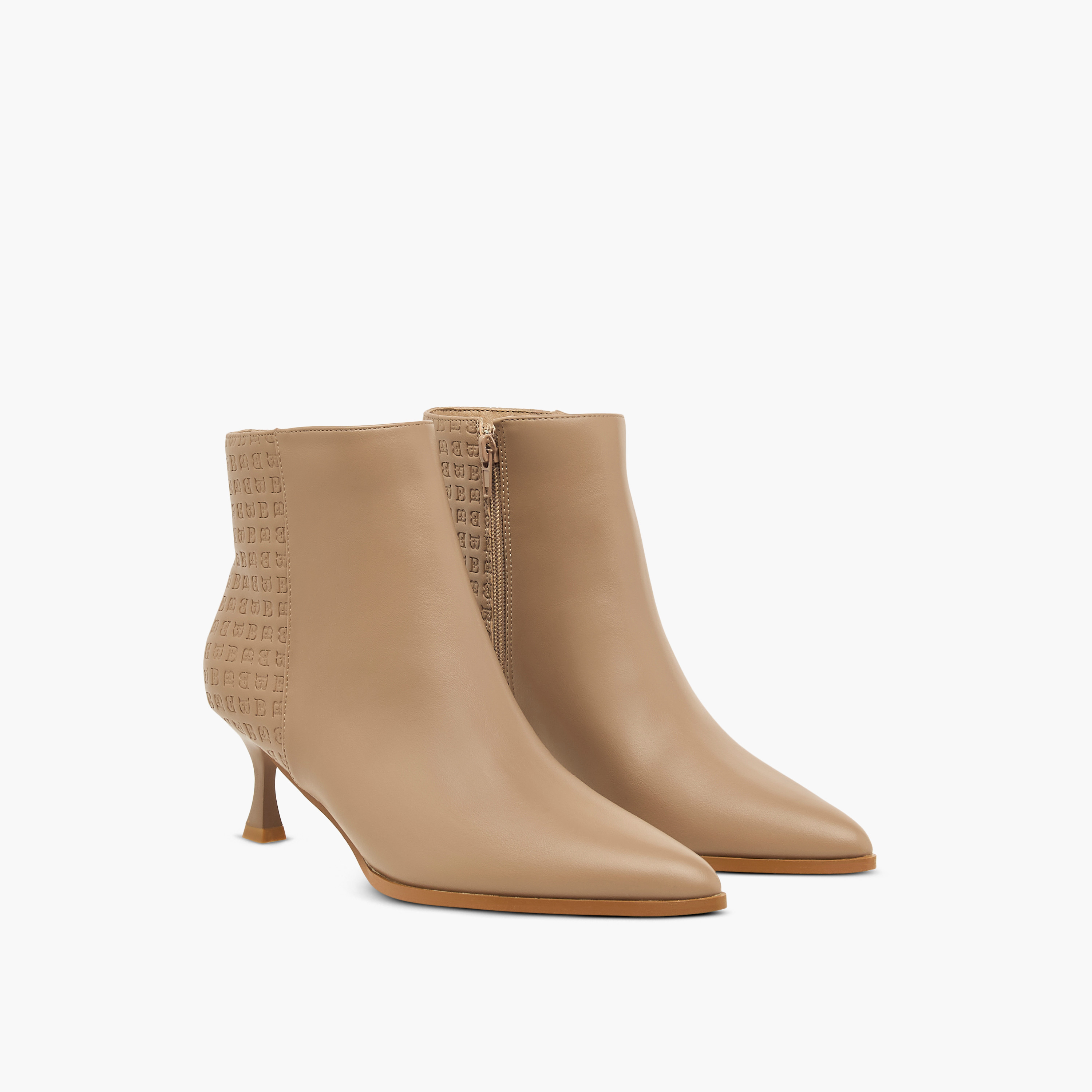 Flora Bella Monogram Embossed Ankle Boots with Kitten Heels and Zip Closure-women-shoes-boots-image-1