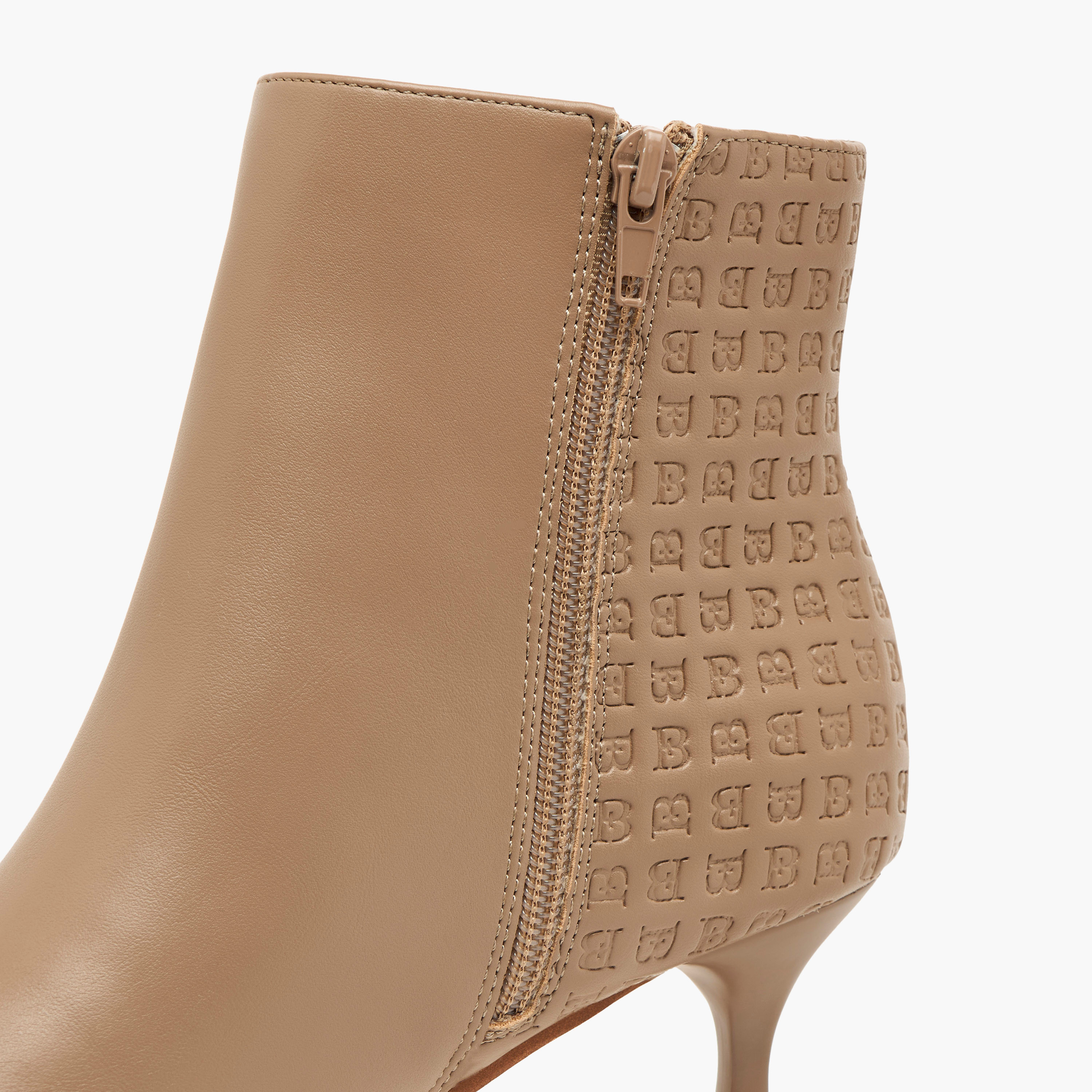 Flora Bella Monogram Embossed Ankle Boots with Kitten Heels and Zip Closure-women-shoes-boots-image-4