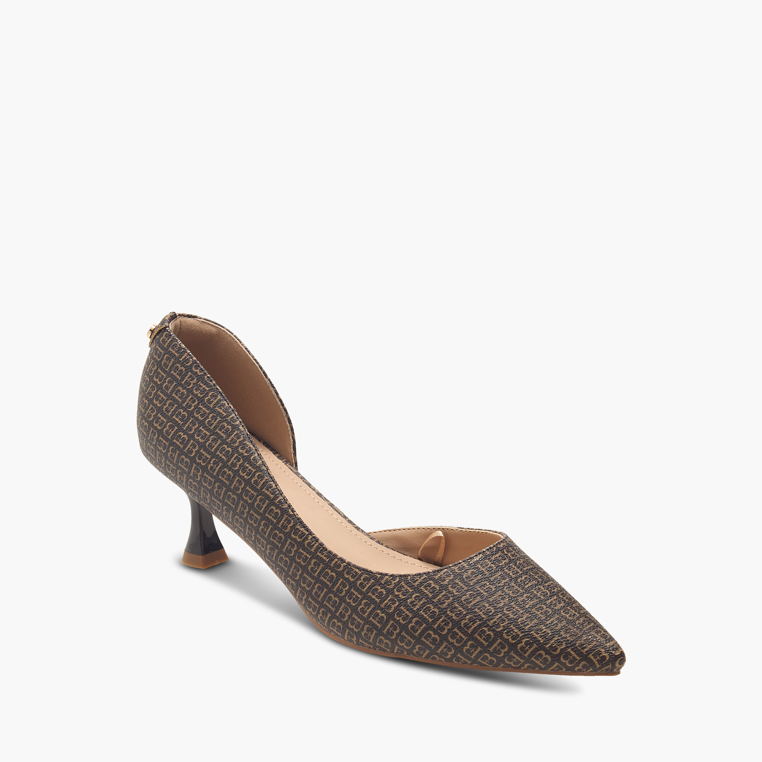 صندل بمقدمة مدببة وكعب لامع وطبعات مونوجرام من فلورا بيلا-women-shoes-heels-image-2