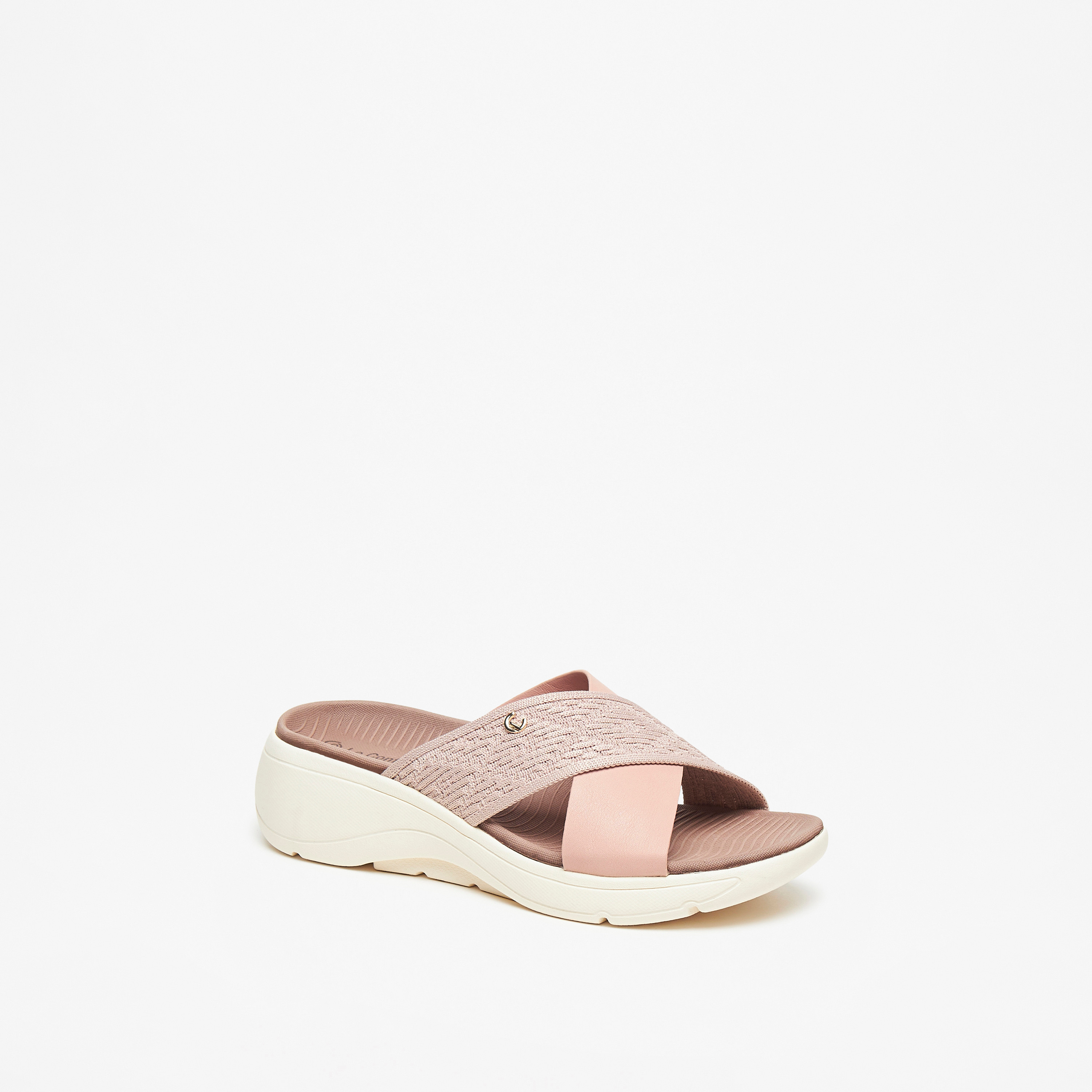 صندل سهل الارتداء بارز الملمس بحزام متقاطع من لو كونفورت-women-shoes-flats-sandals-image-1