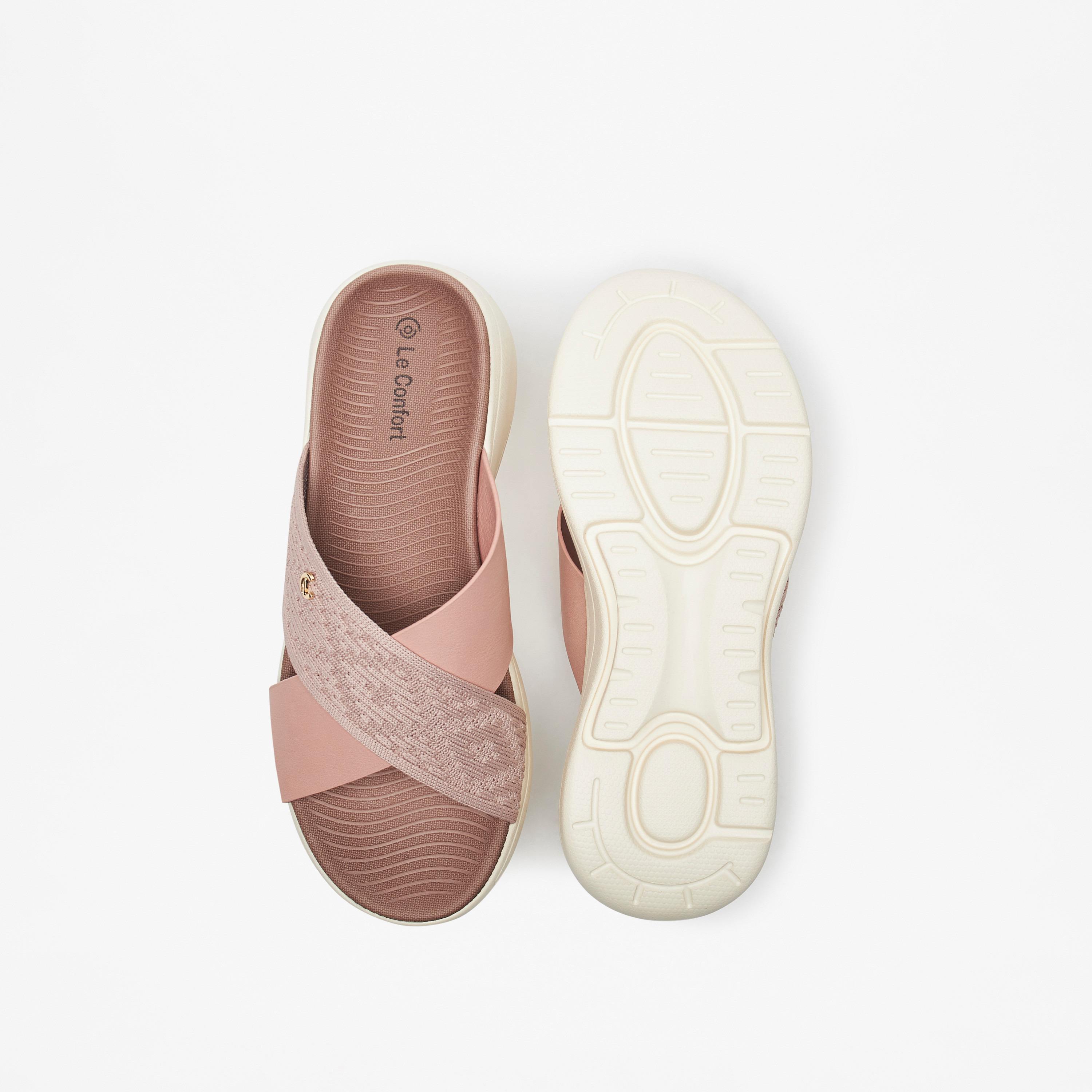 Le Confort Textured Slip-On Cross Strap Slide Sandals-women-shoes-flats-sandals-image-4