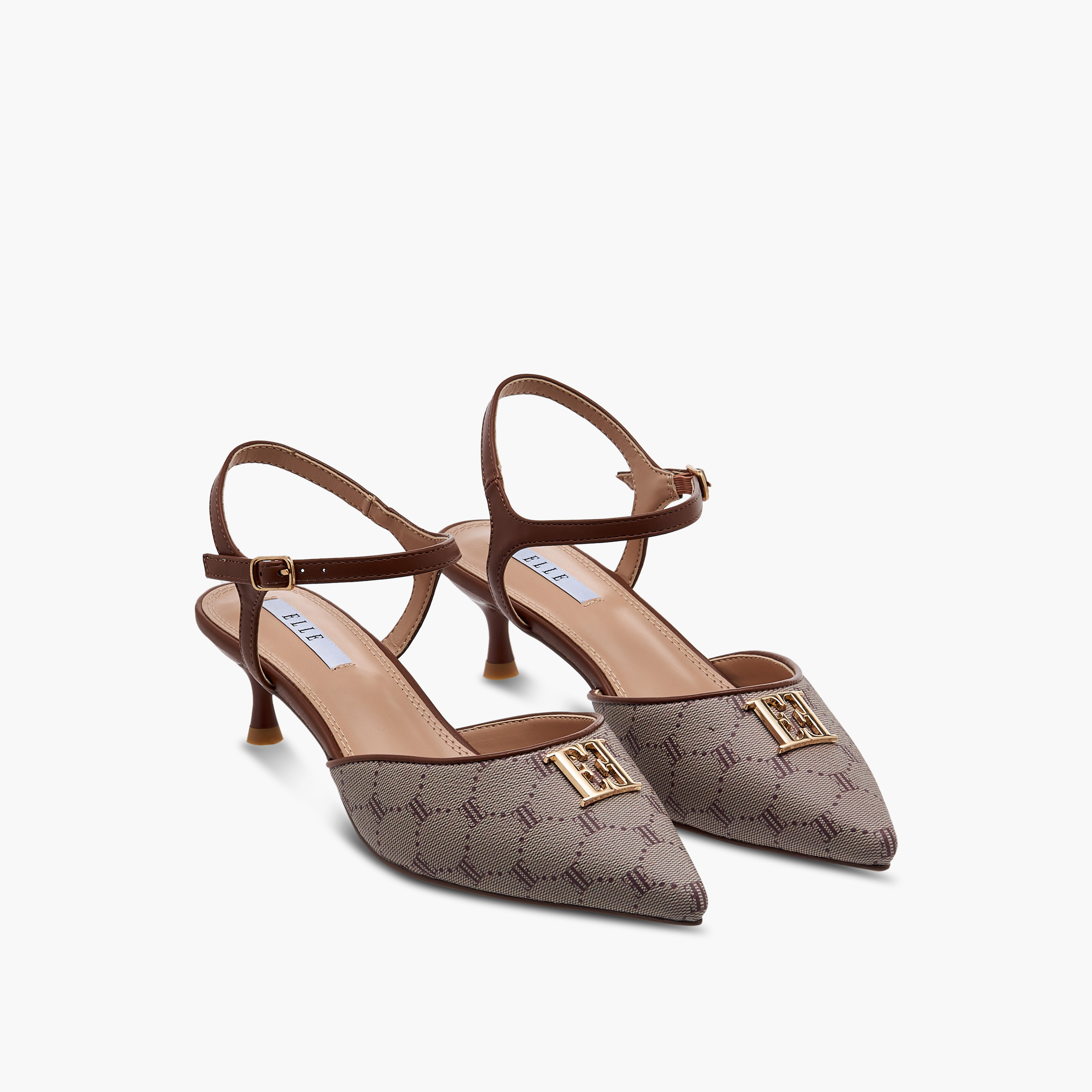 Elle Women's Monogram Print Pointed Toe Sandals with Kitten Heels-women-shoes-sandals-heeled-image-1