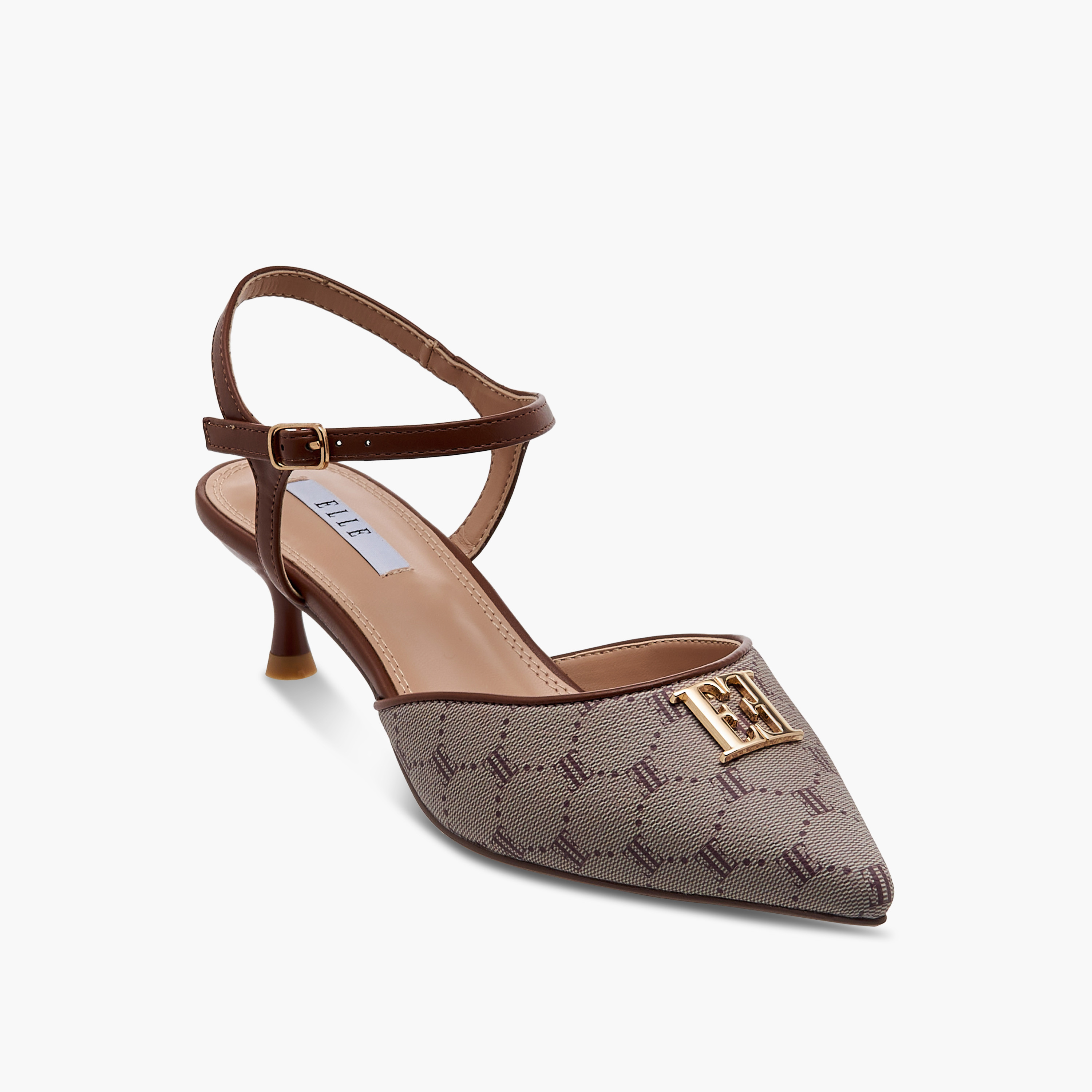 Elle Women's Monogram Print Pointed Toe Sandals with Kitten Heels-women-shoes-sandals-heeled-image-2