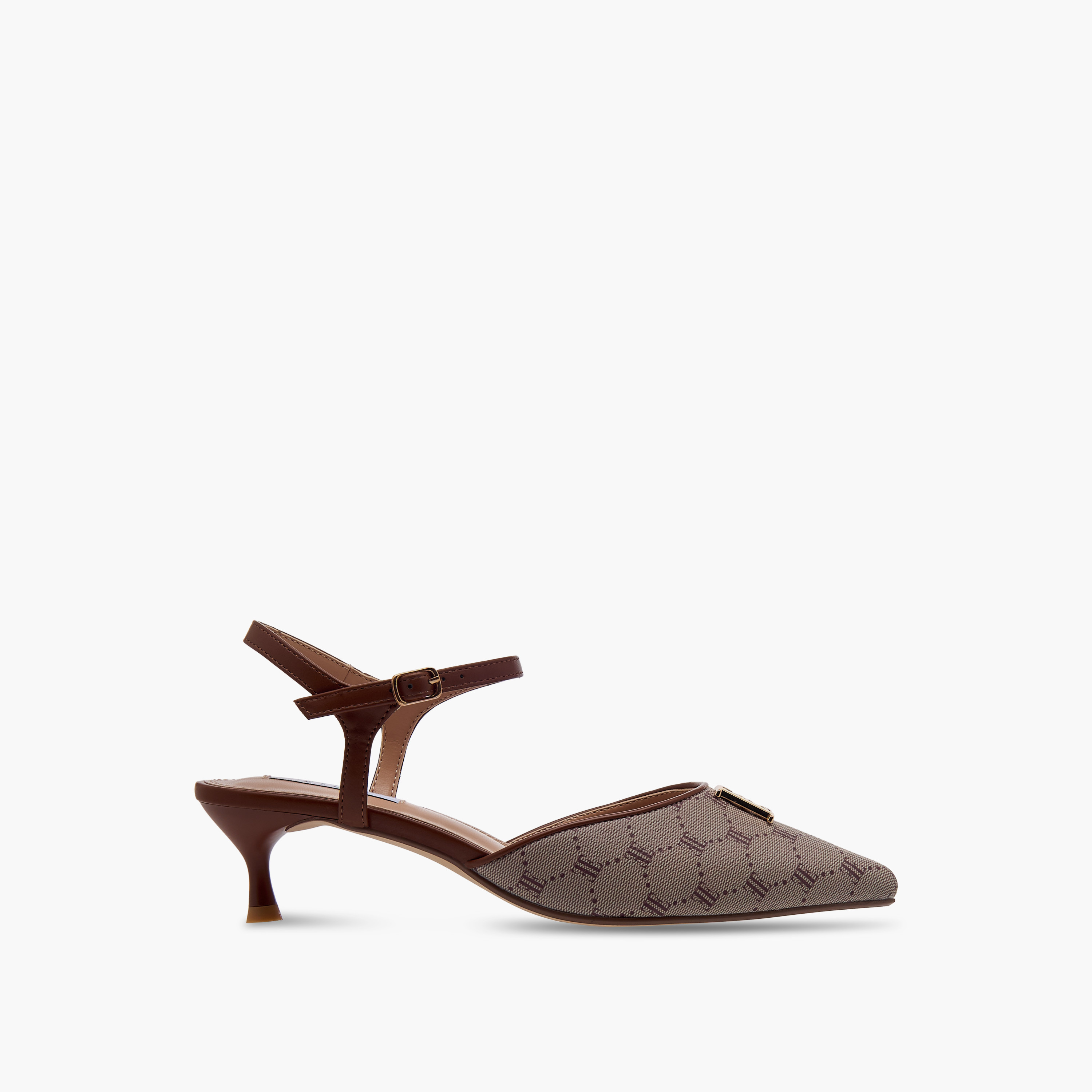 Elle Women's Monogram Print Pointed Toe Sandals with Kitten Heels-women-shoes-sandals-heeled-image-3