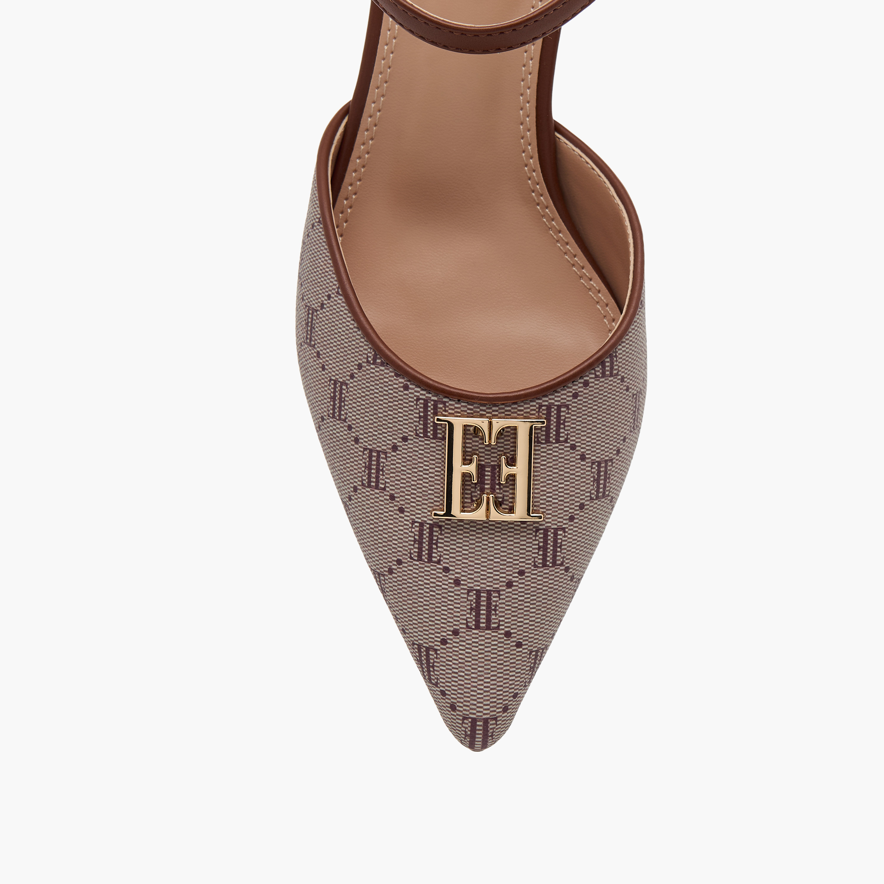 Elle Women's Monogram Print Pointed Toe Sandals with Kitten Heels-women-shoes-sandals-heeled-image-4