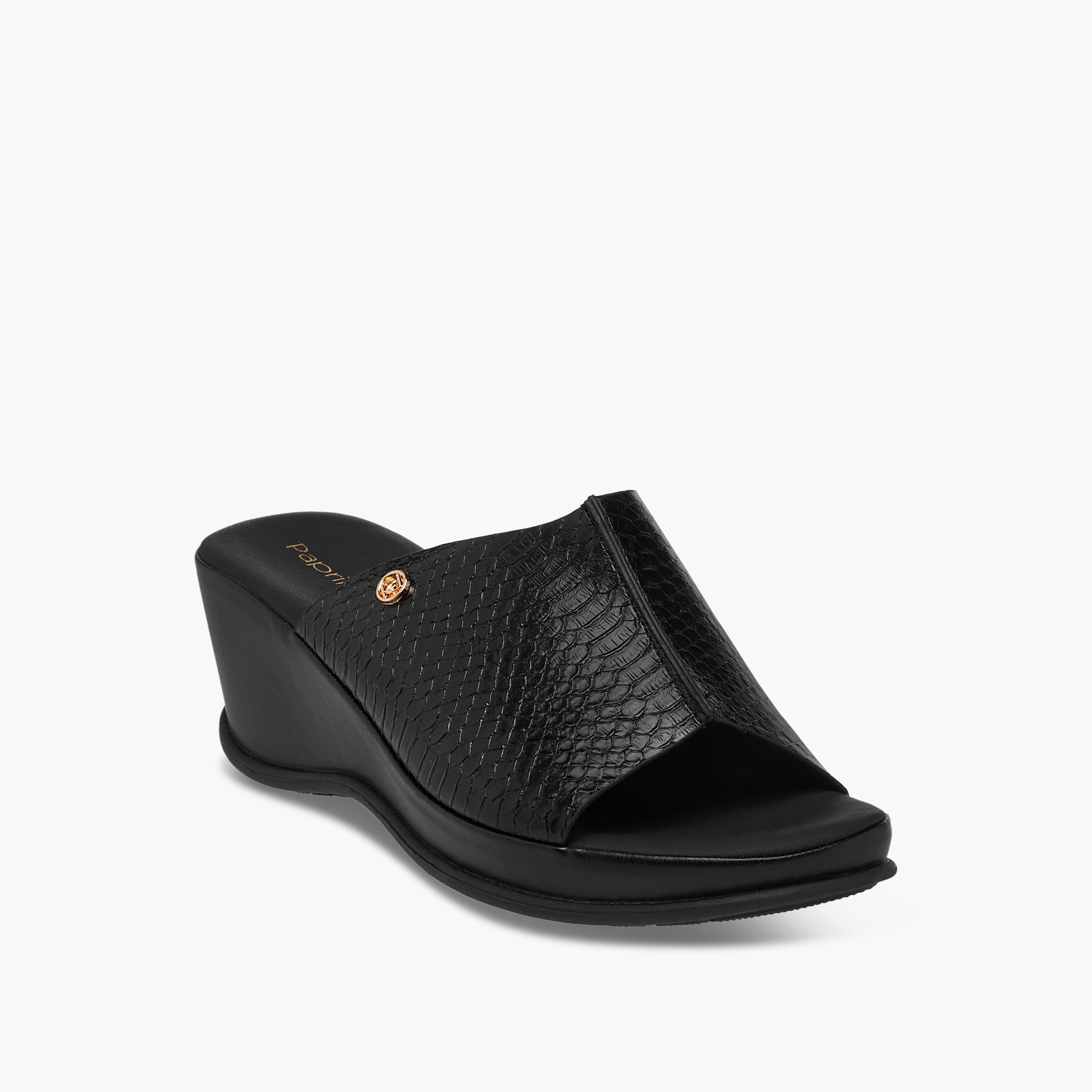 Paprika Textured Slip-On Comfort Sandals with Wedge Heel-women-shoes-sandals-heeled-image-2