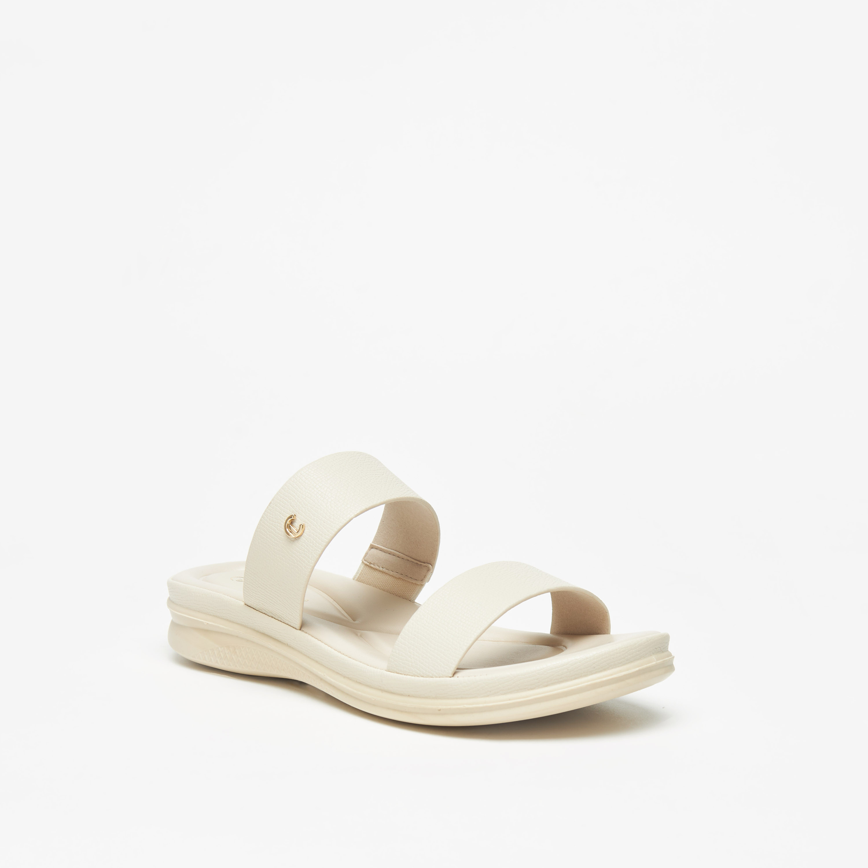 Le Confort Textured Open Toe Slip-On Sandals-women-shoes-flats-sandals-image-1