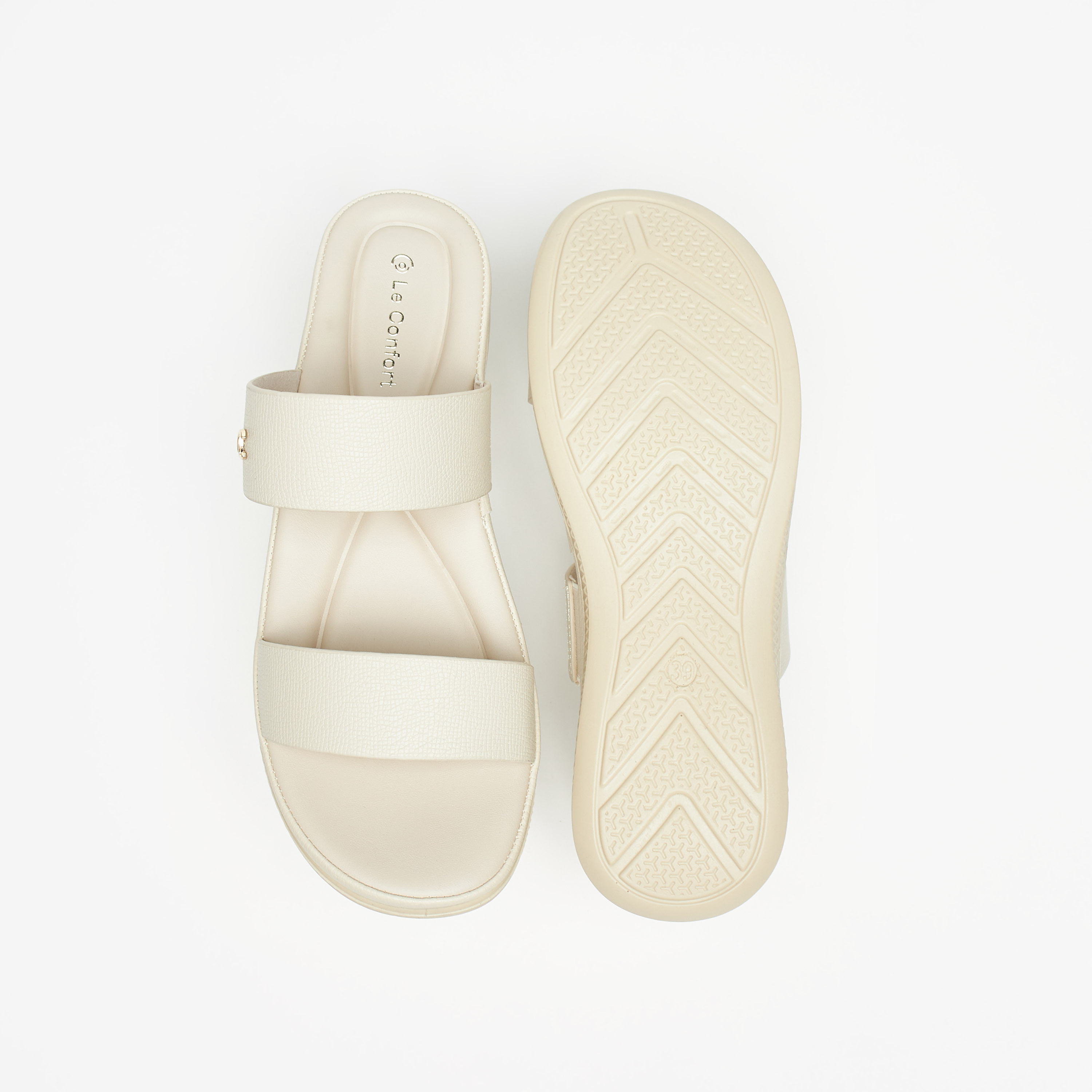 Le Confort Textured Open Toe Slip-On Sandals-women-shoes-flats-sandals-image-4