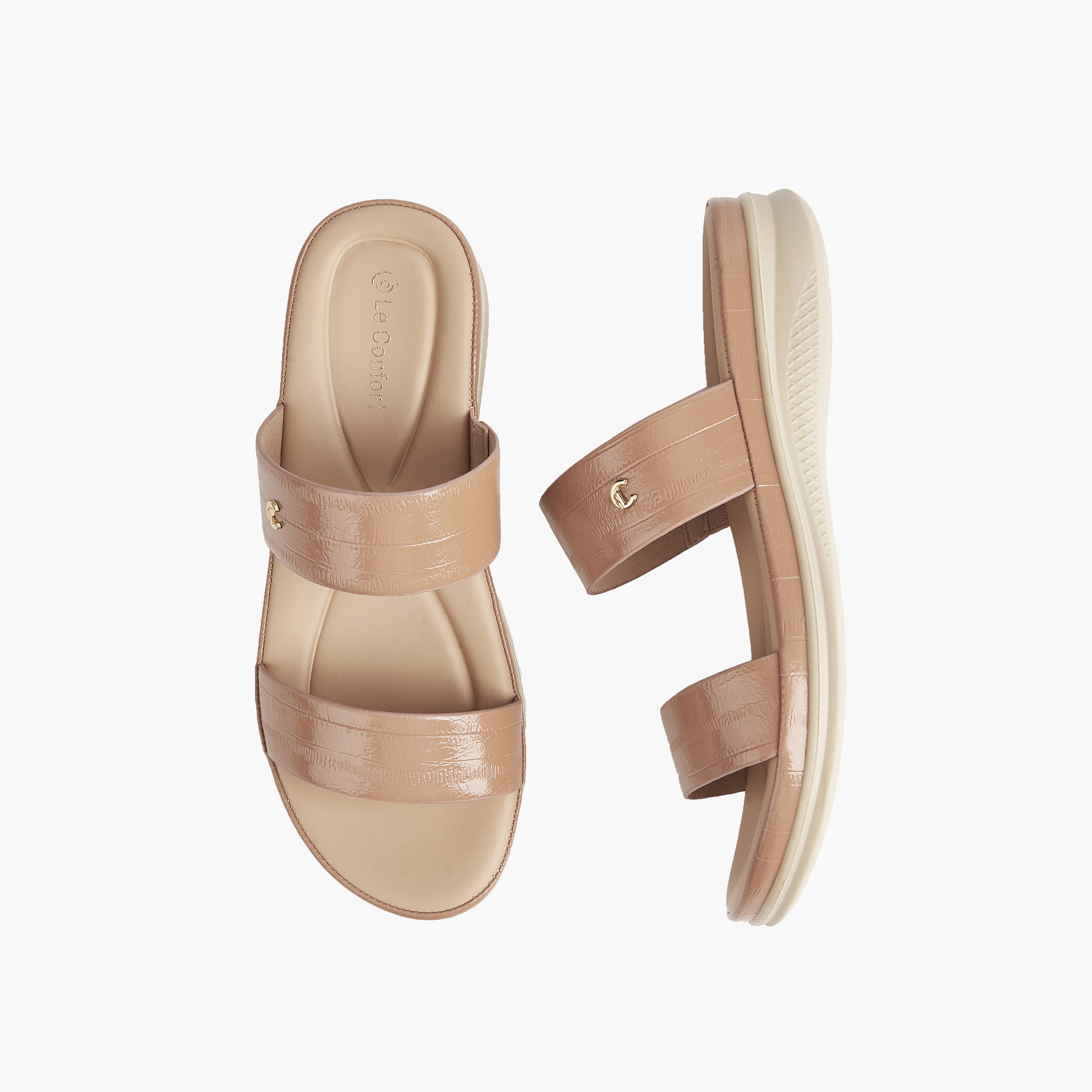 Le Confort Textured Open Toe Slip-On Sandals-women-shoes-flats-sandals-image-1