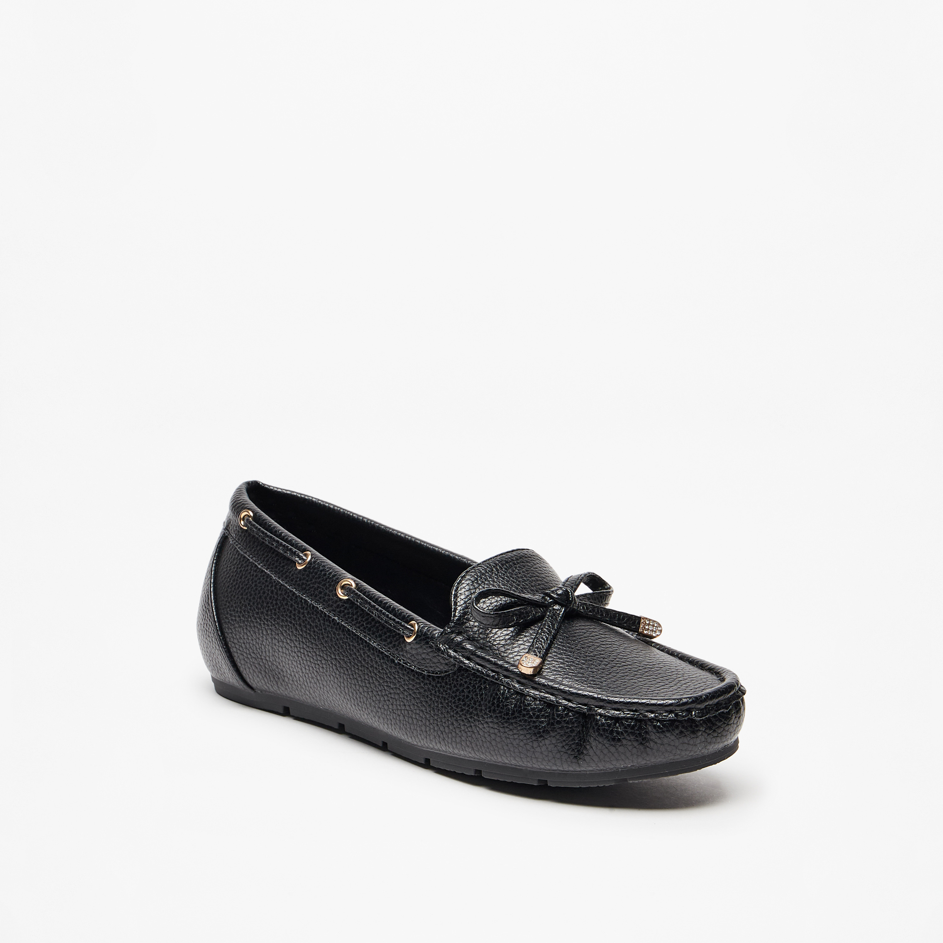 Le Confort Textured Slip-On Loafers with Bow Accent-women-shoes-flats-loafers-image-1