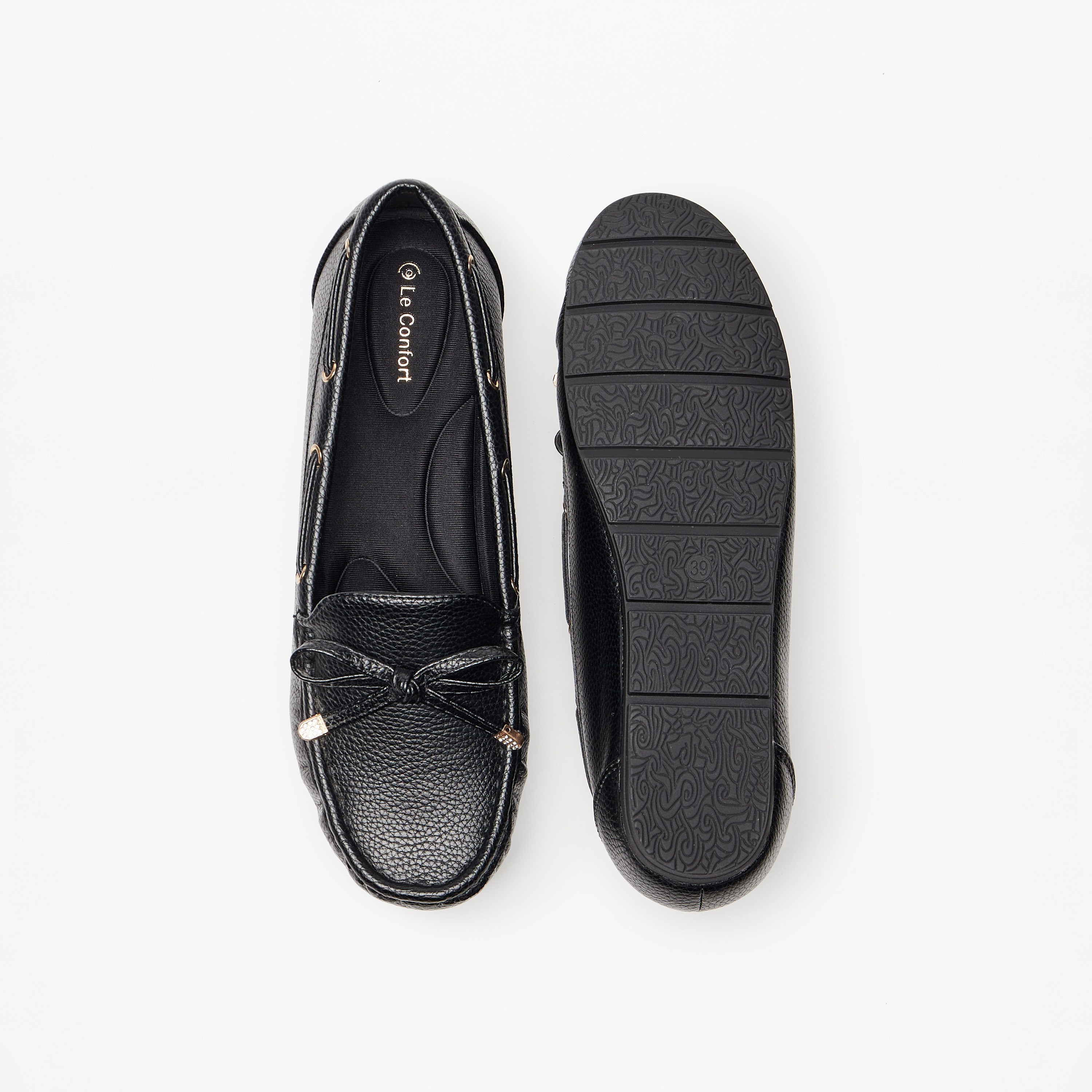 Le Confort Textured Slip-On Loafers with Bow Accent-women-shoes-flats-loafers-image-4