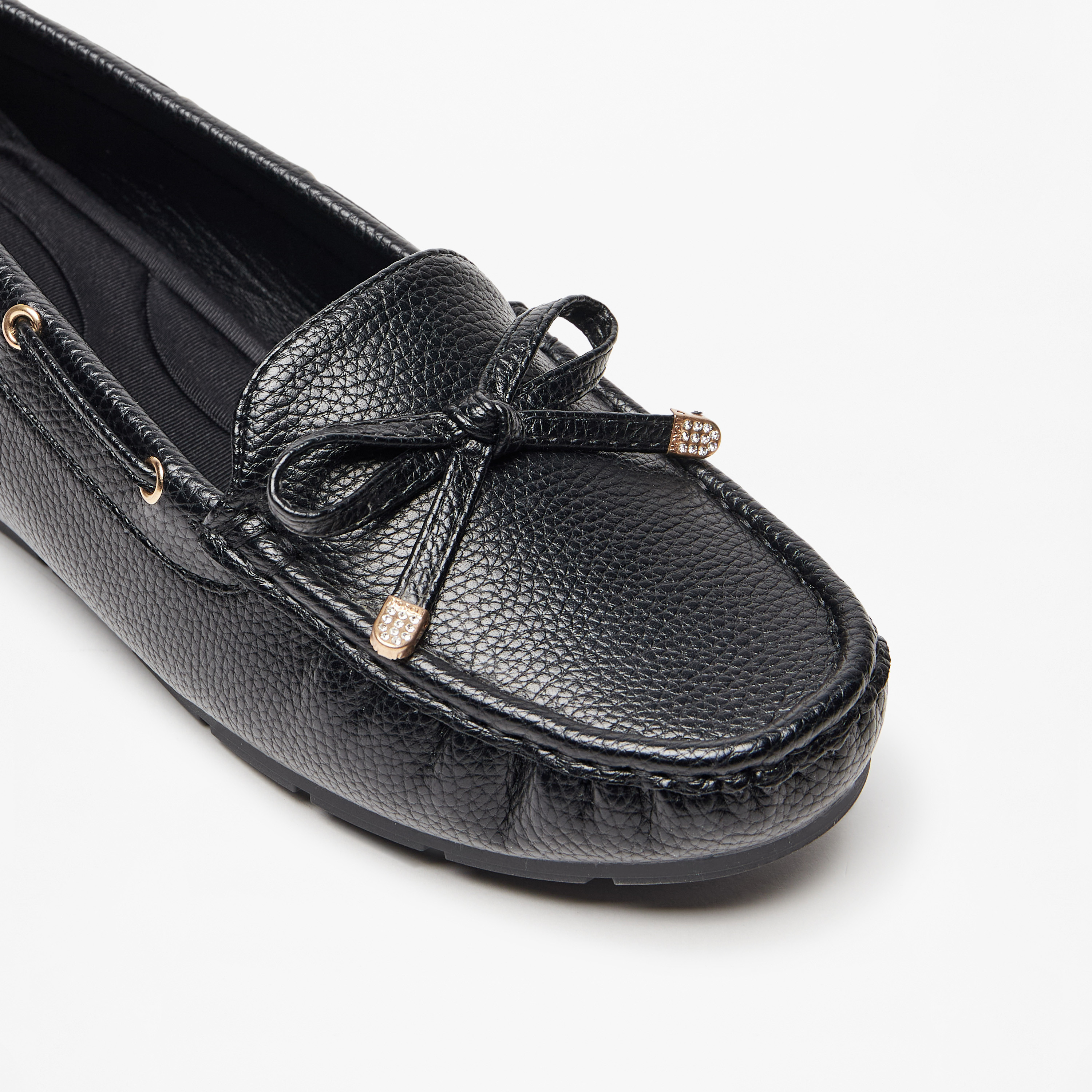Le Confort Textured Slip-On Loafers with Bow Accent-women-shoes-flats-loafers-image-5